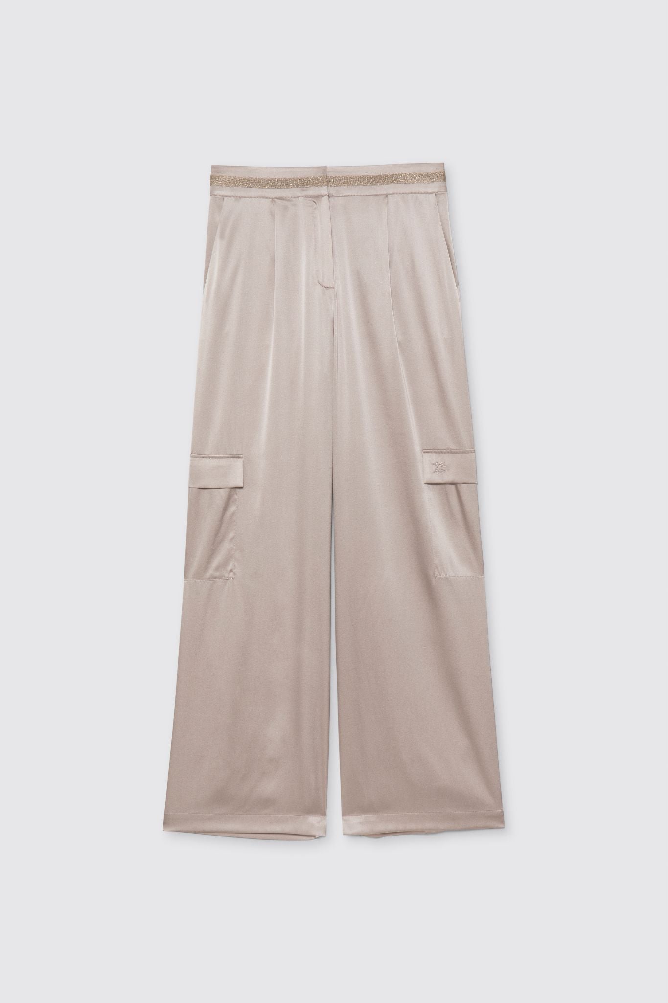 Pantalon BILALE taupe en soie haut de gamme MAX&MOI