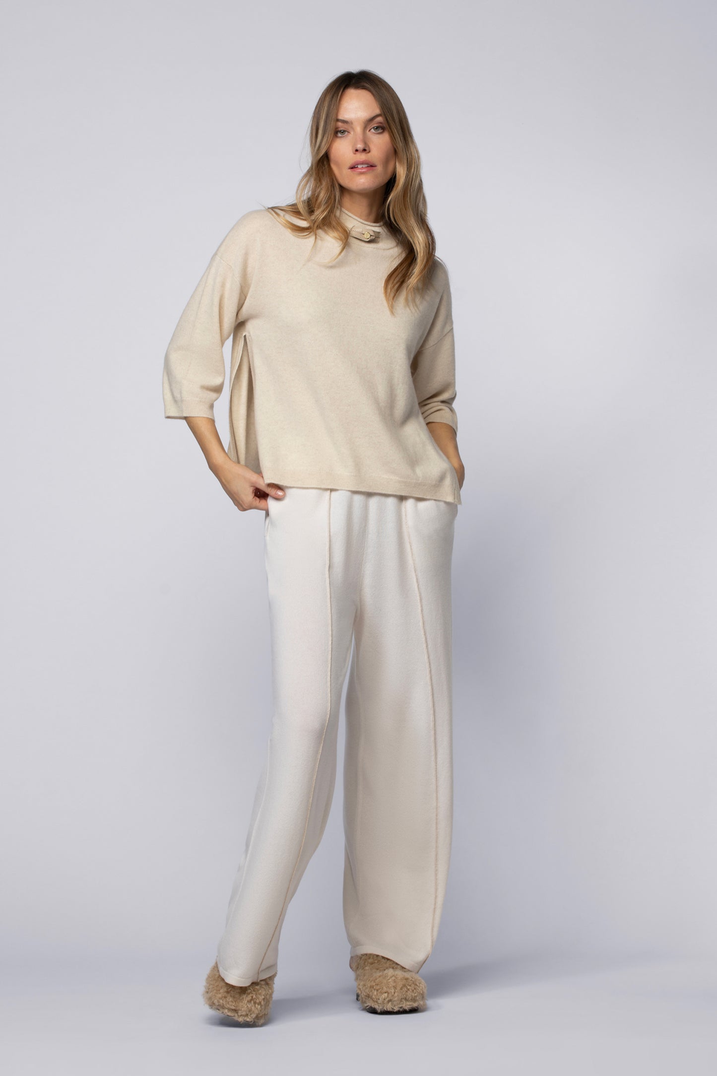 Pantalon BILLY blanc en laine cachemire haut de gamme MAX&MOI