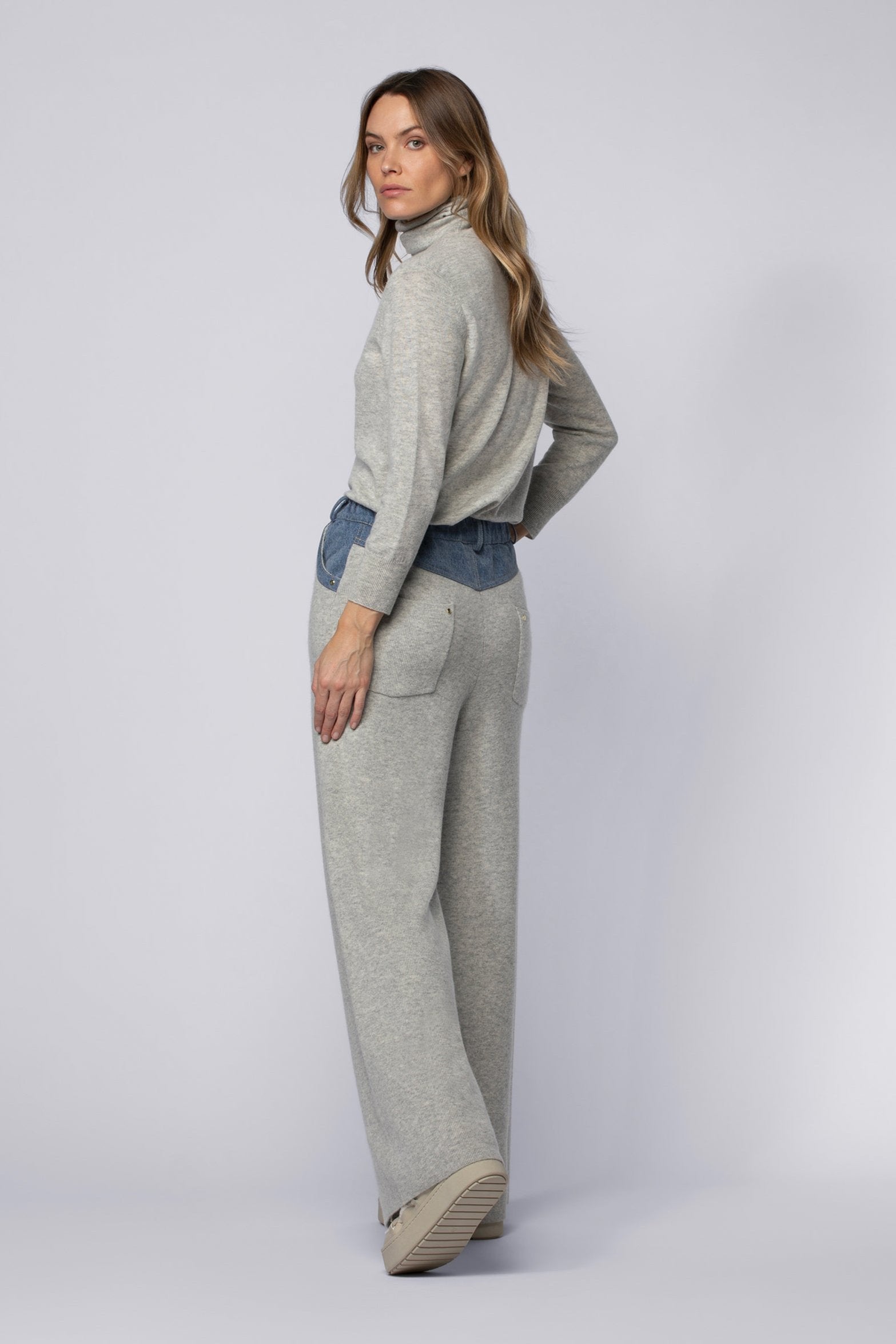 Pantalon BINA gris en laine mérinos cachemire haut de gamme MAX&MOI