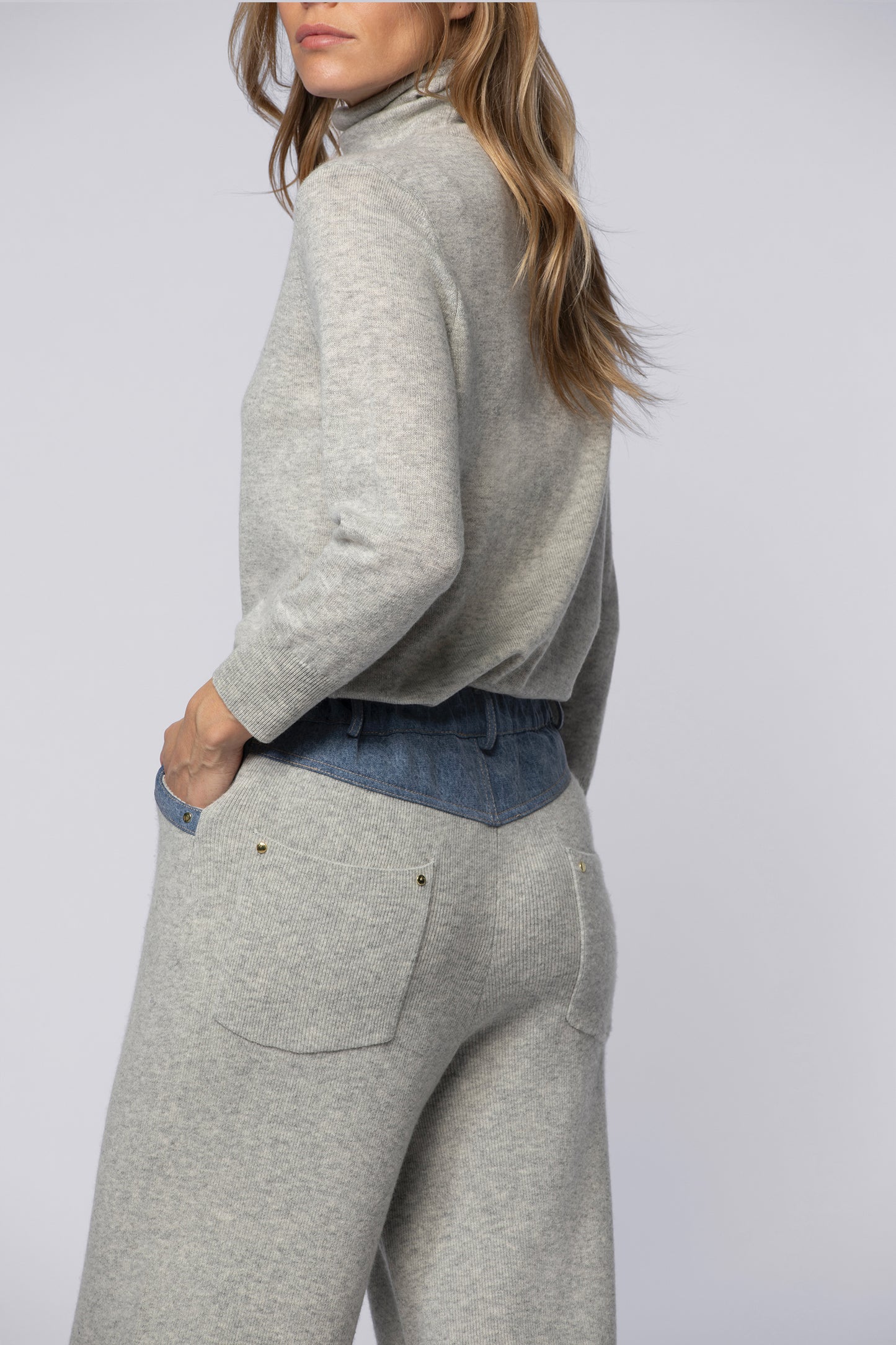 Pantalon BINA gris en laine mérinos cachemire haut de gamme MAX&MOI