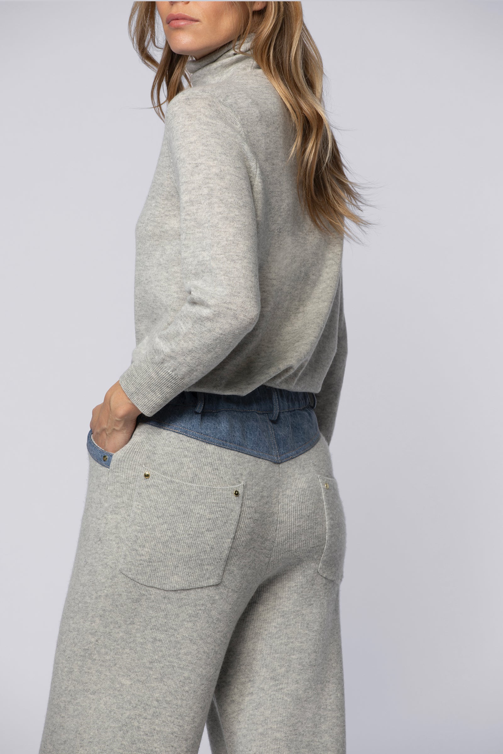 Pantalon BINA gris en laine mérinos cachemire haut de gamme MAX&MOI