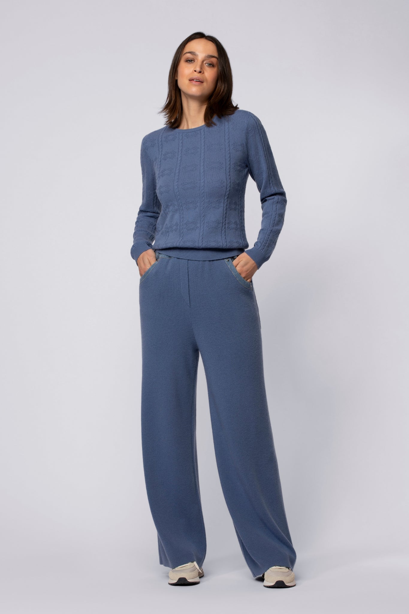 Pantalon BINA bleu océan en laine mérinos cachemire haut de gamme MAX&MOI