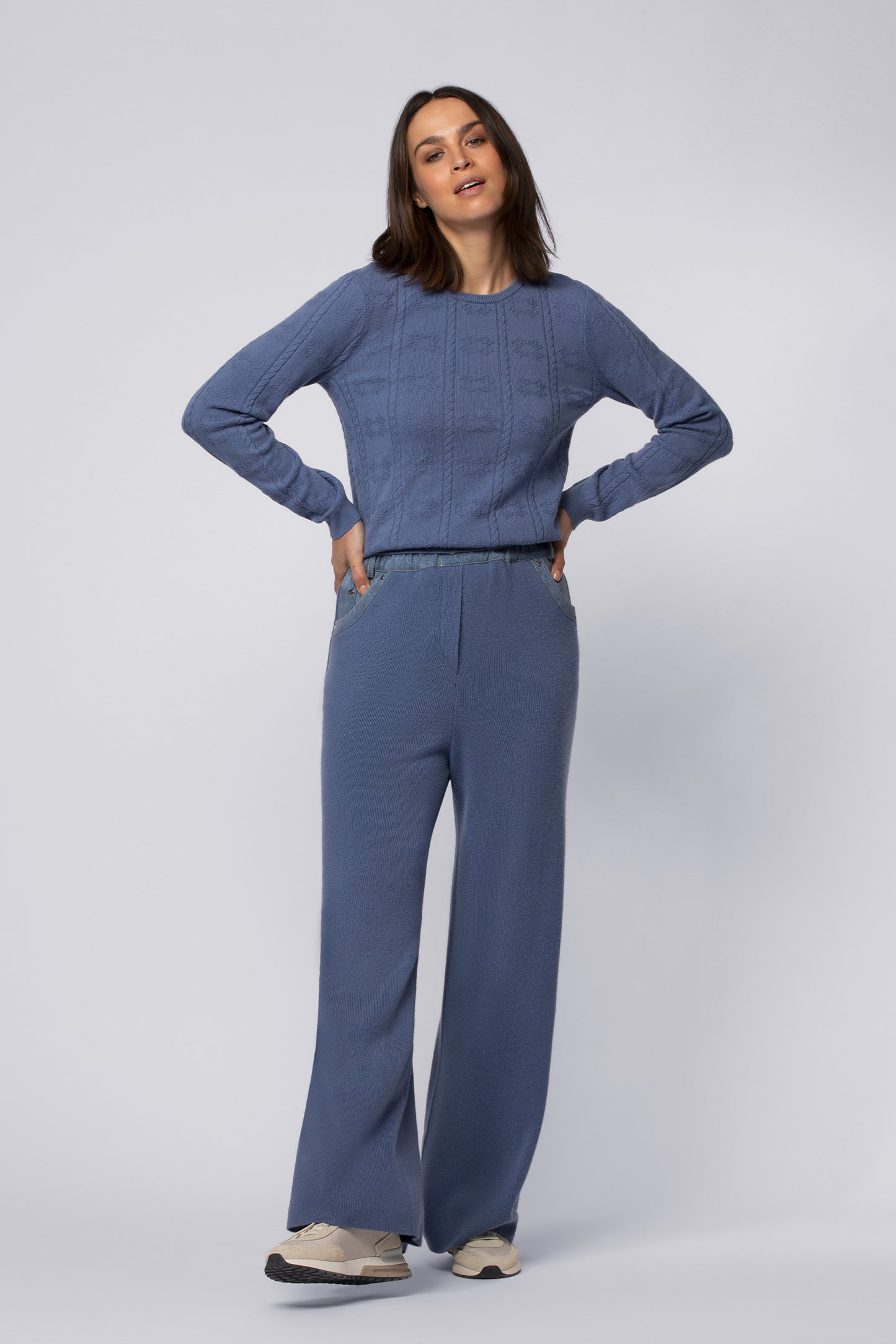 Pantalon BINA bleu océan en laine mérinos cachemire haut de gamme MAX&MOI