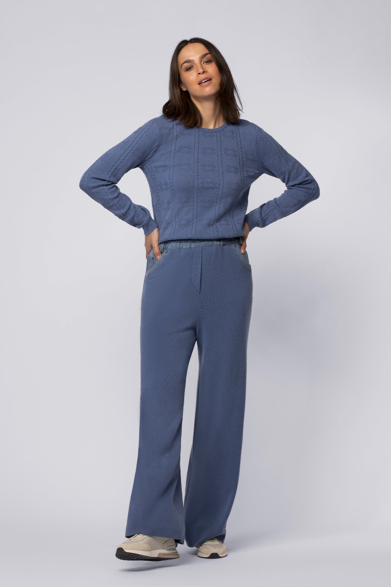 Pantalon BINA bleu océan en laine mérinos cachemire haut de gamme MAX&MOI