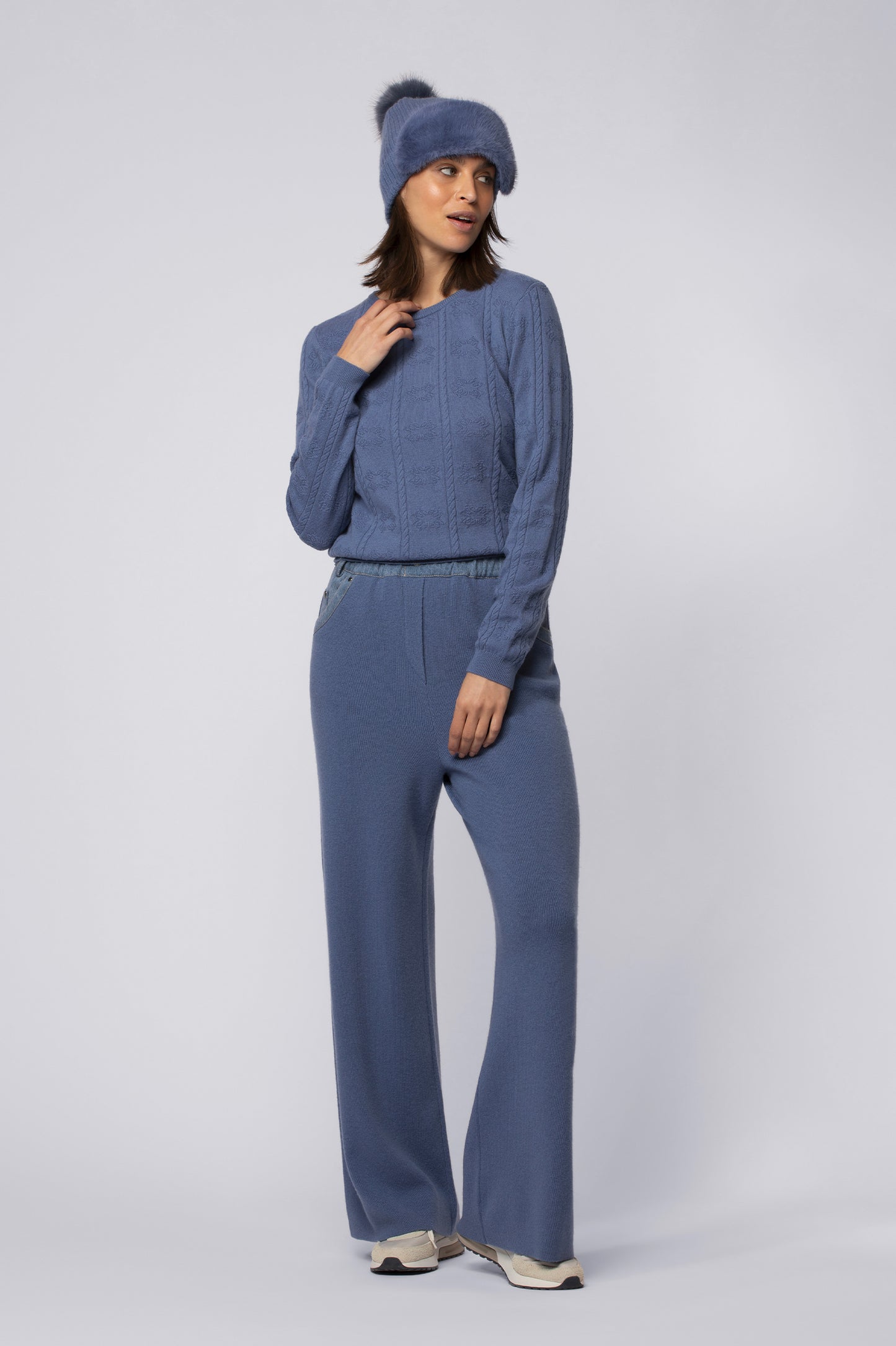 Pantalon BINA bleu océan en laine mérinos cachemire haut de gamme MAX&MOI