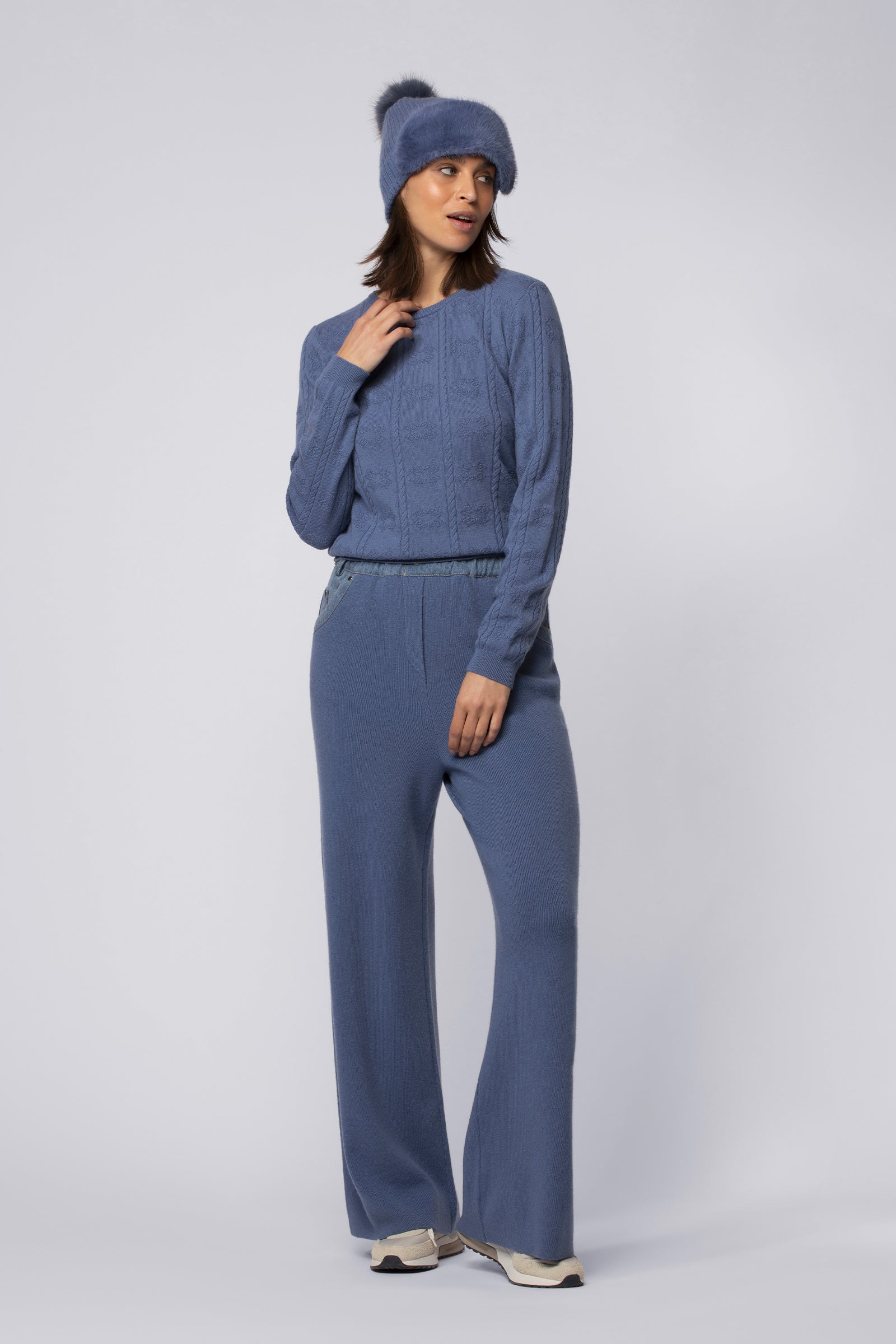 Pantalon BINA bleu océan en laine mérinos cachemire haut de gamme MAX&MOI