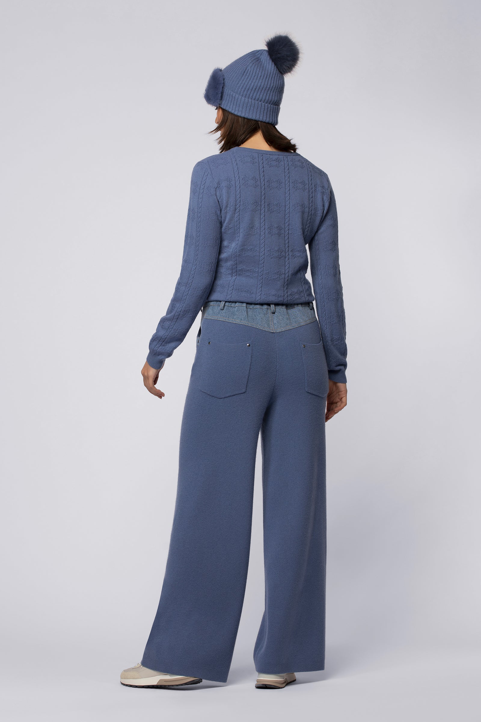 Pantalon BINA bleu océan en laine mérinos cachemire haut de gamme MAX&MOI