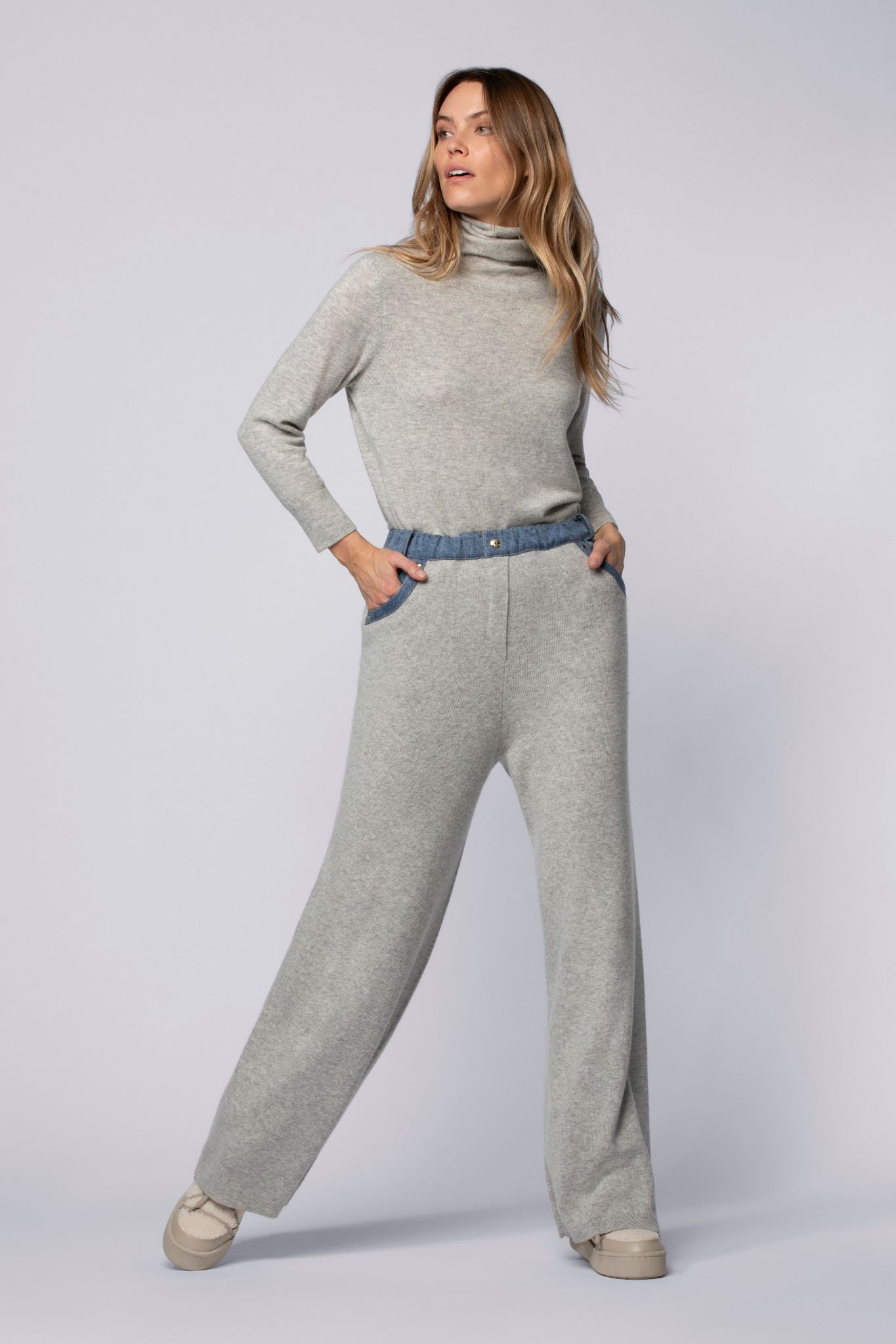 Pantalon BINA gris en laine mérinos cachemire haut de gamme MAX&MOI