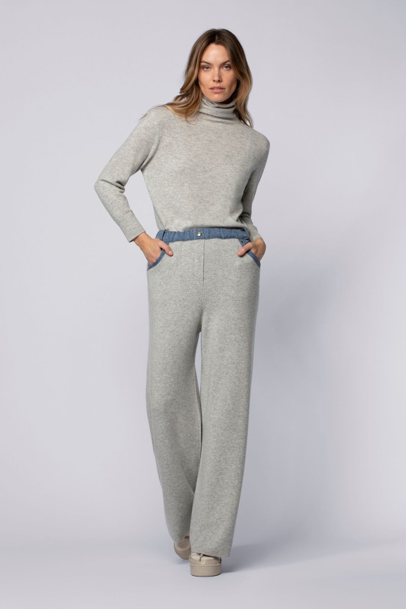 Pantalon BINA gris en laine mérinos cachemire haut de gamme MAX&MOI