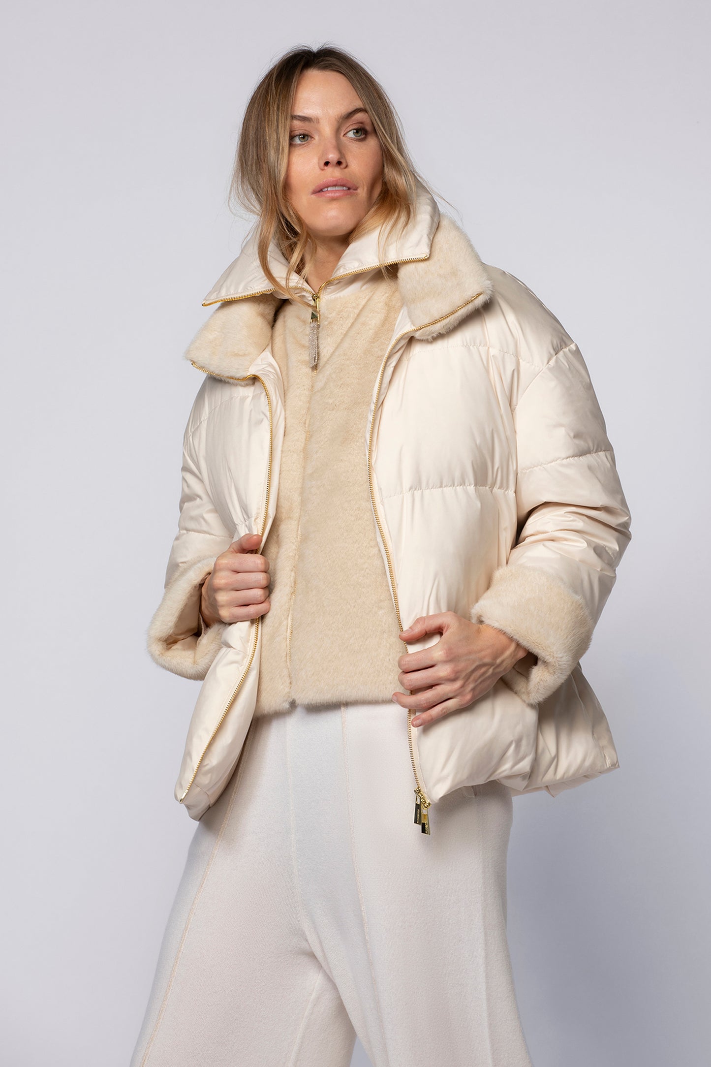 Doudoune DIBA beige en polyester haut de gamme MAX&MOI