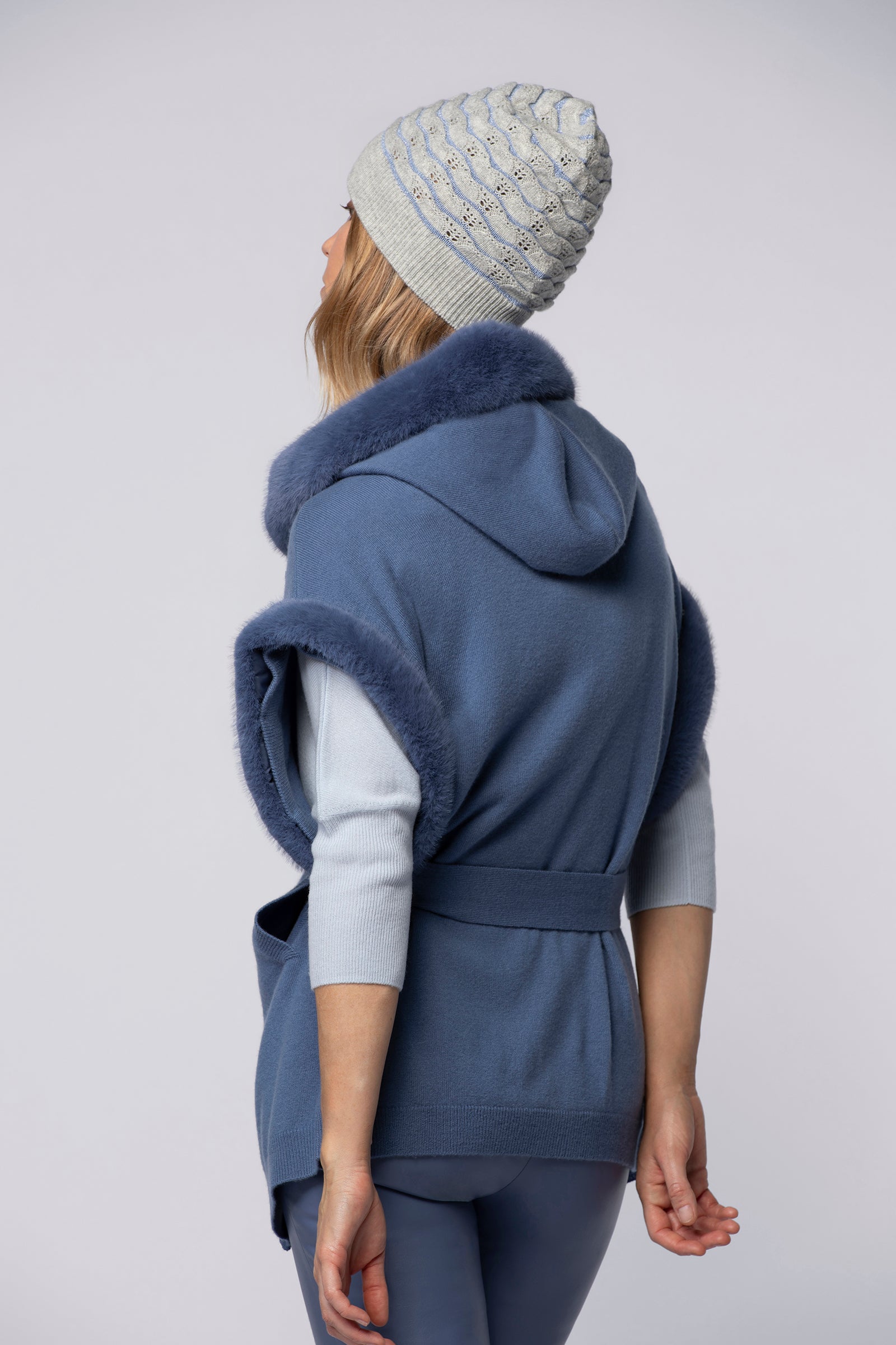 Gilet GABA bleu océan en laine cachemire haut de gamme MAX&MOI