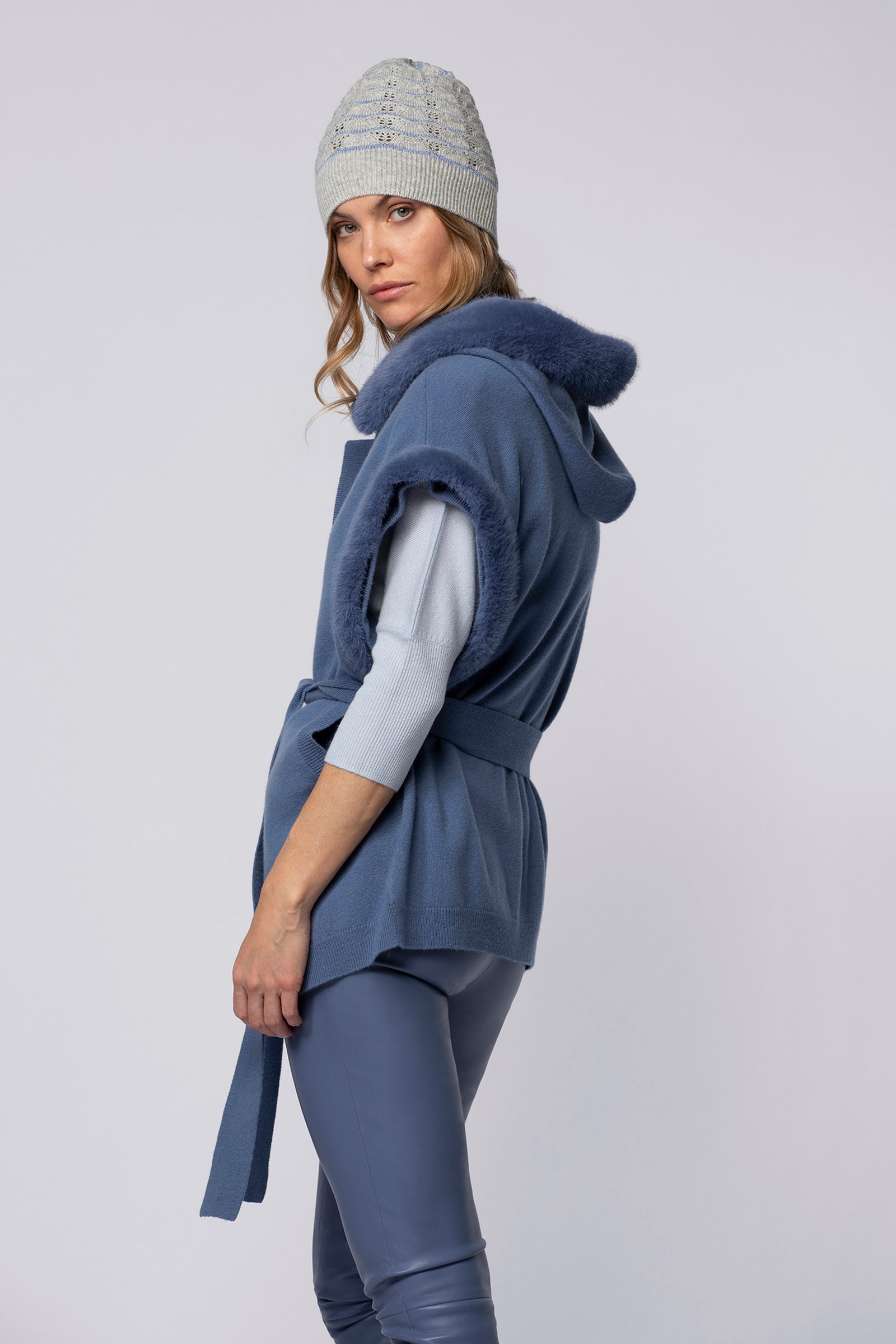 Gilet GABA bleu océan en laine cachemire haut de gamme MAX&MOI