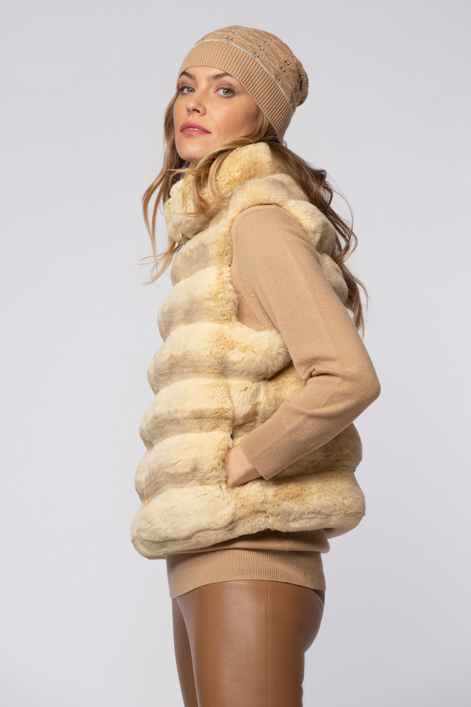 Veste GAMBY jaune blé en fausse fourrure haut de gamme MAX&MOI