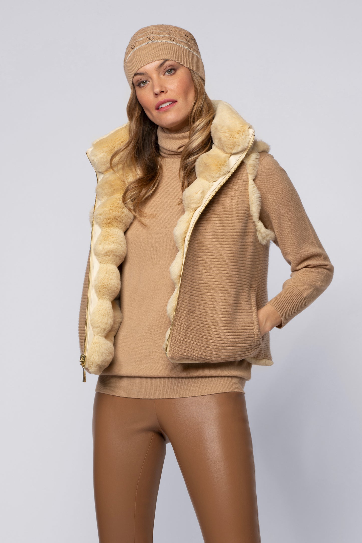 Veste GAMBY jaune blé en fausse fourrure haut de gamme MAX&MOI