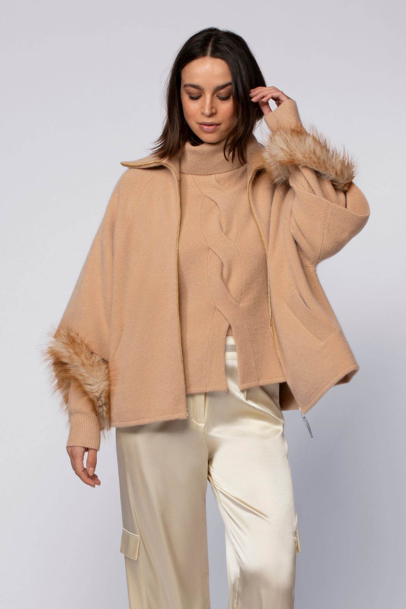 Gilet GRIGNY camel en cachemire haut de gamme MAX&MOI