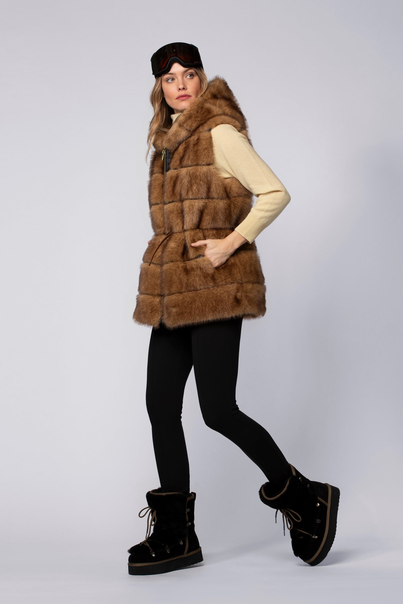 Veste GRIMA camel en fausse fourrure haut de gamme MAX&MOI