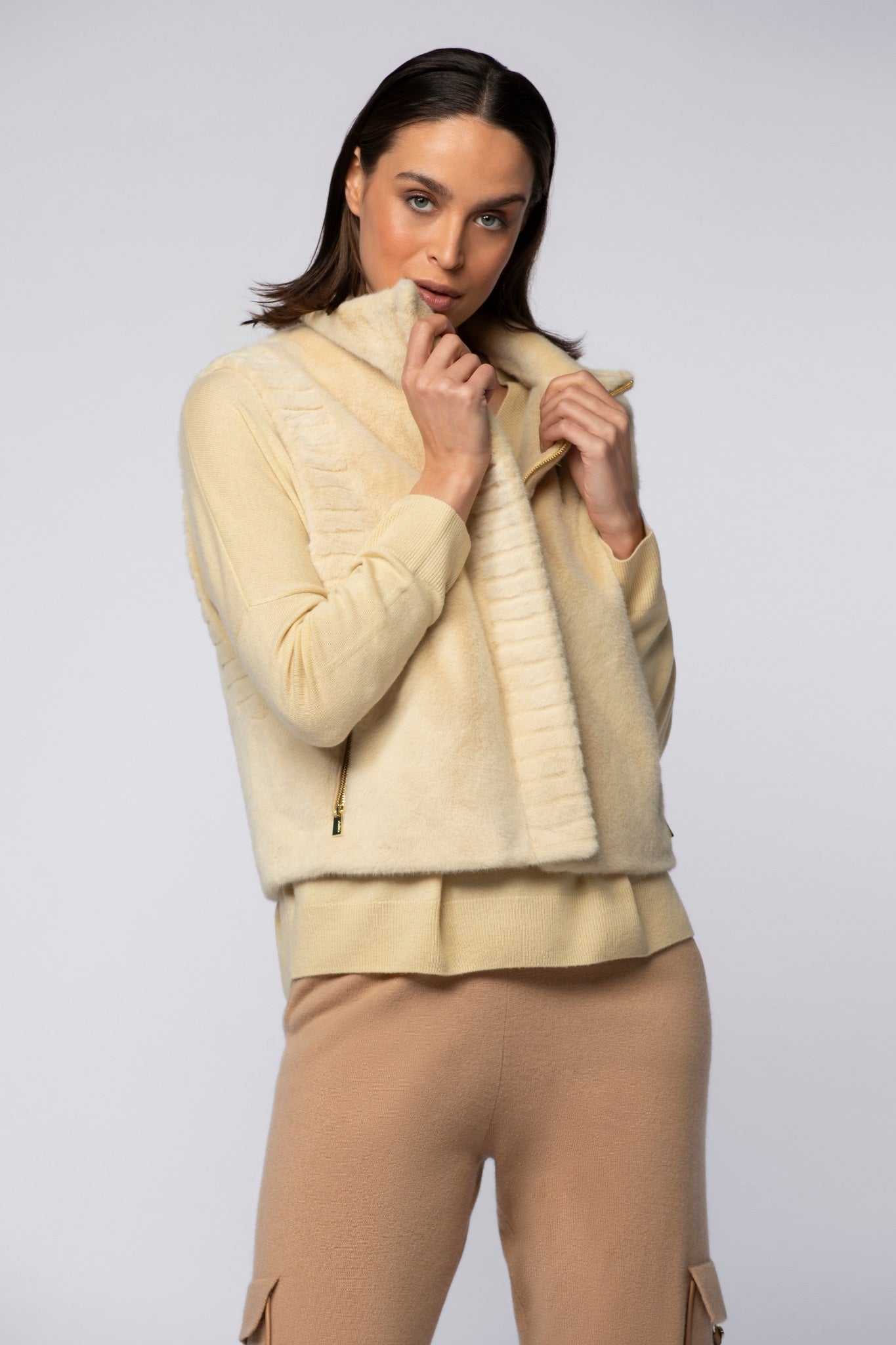 Veste GUIMONT jaune blé en fausse fourrure haut de gamme MAX&MOI