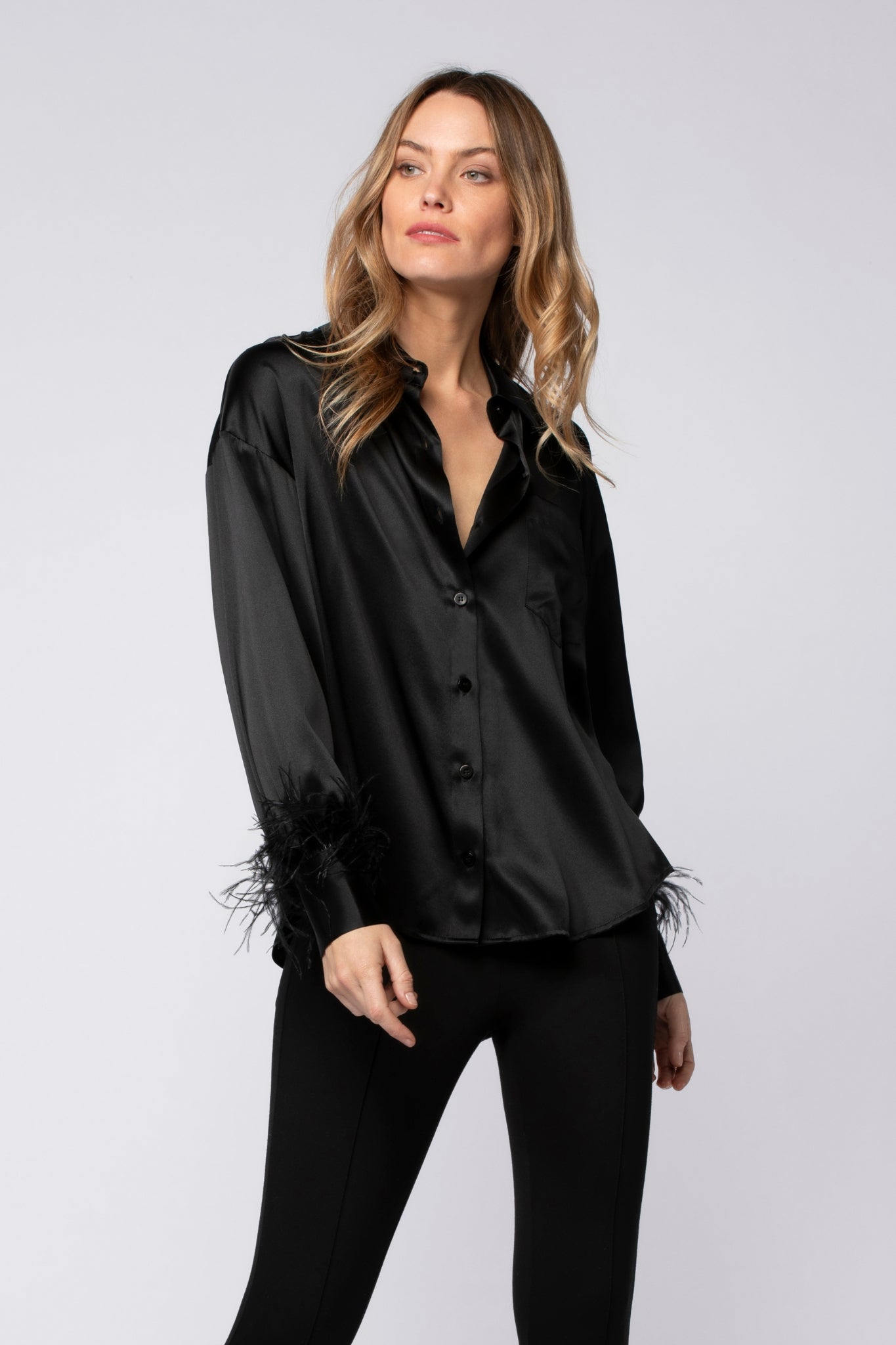 Chemise LILIA noir en soie  haut de gamme MAX&MOI