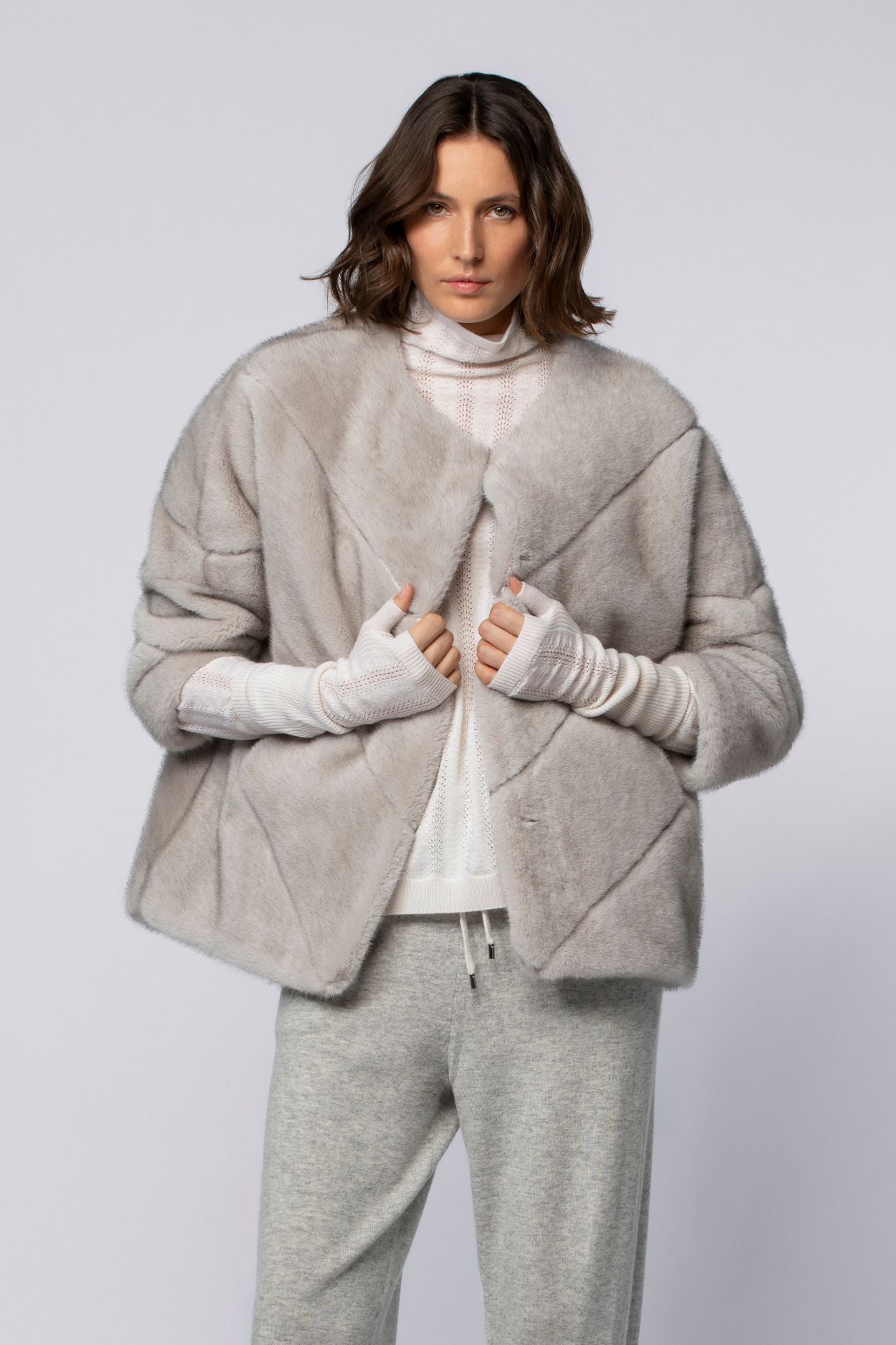 Manteau MABY gris en fausse fourrure haut de gamme MAX&MOI