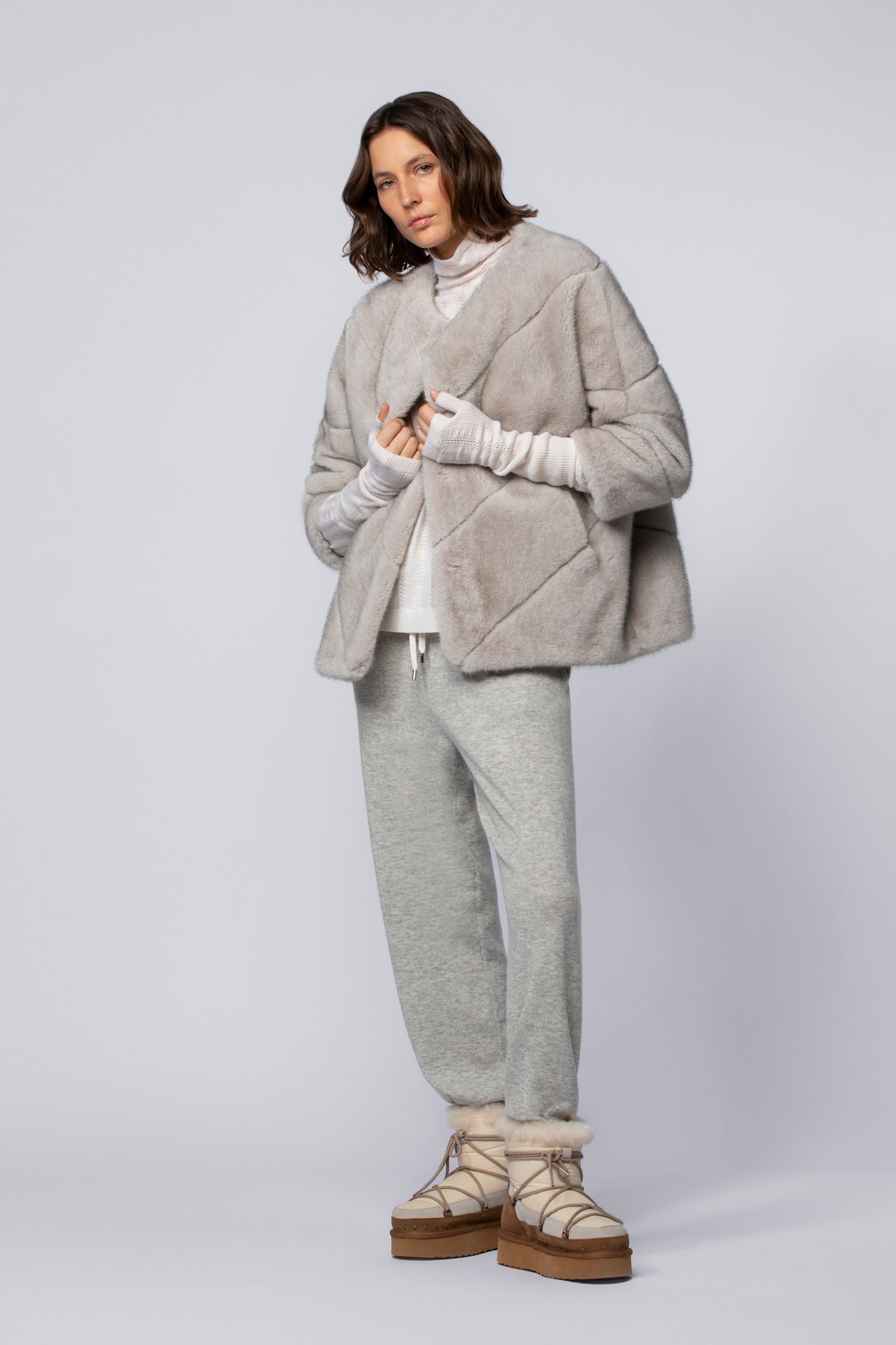 Manteau MABY gris en fausse fourrure haut de gamme MAX&MOI