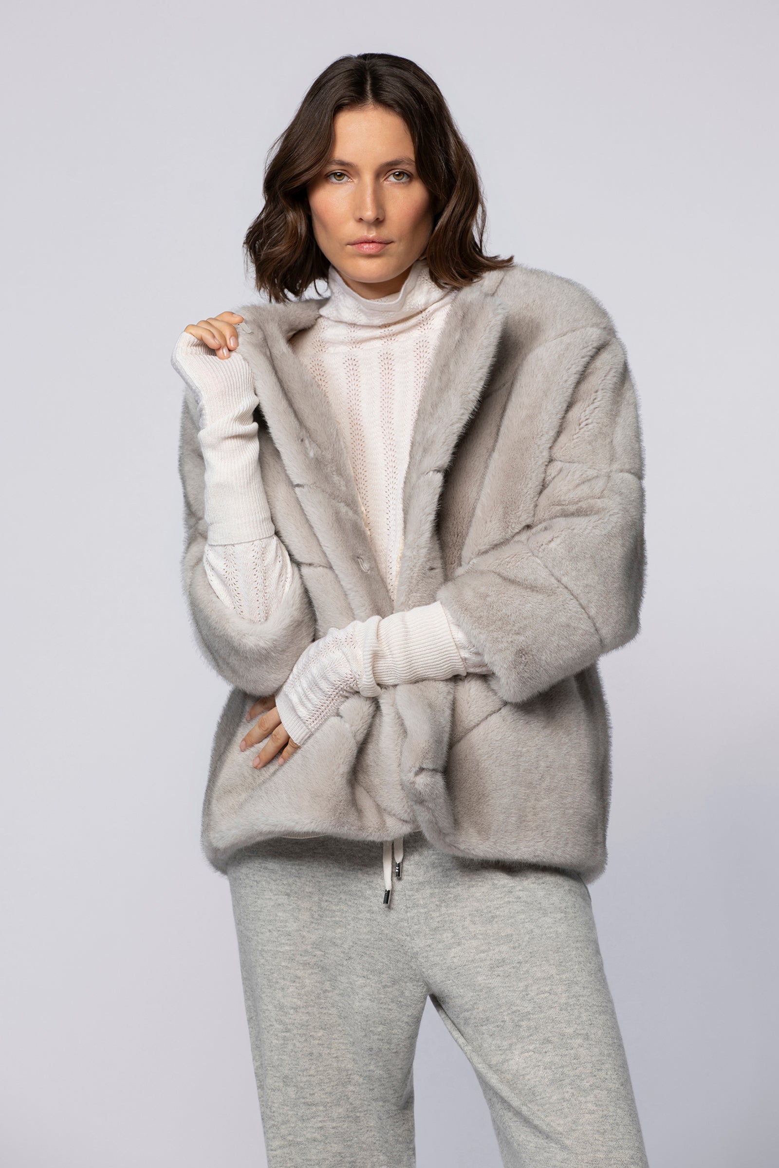 Manteau MABY gris en fausse fourrure haut de gamme MAX&MOI