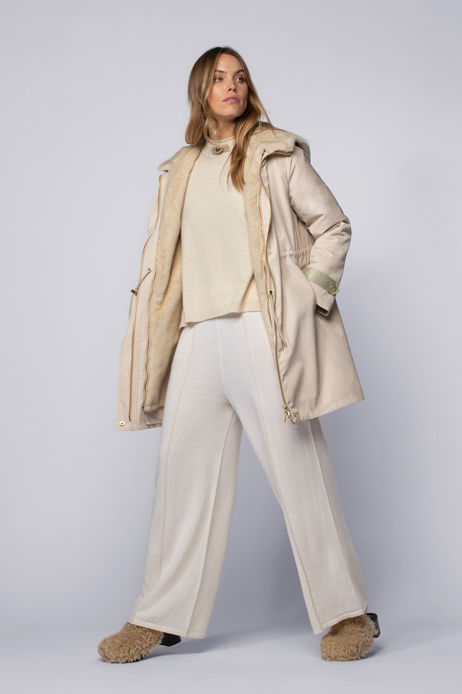 Parka MADINE beige en fausse fourrure haut de gamme MAX&MOI