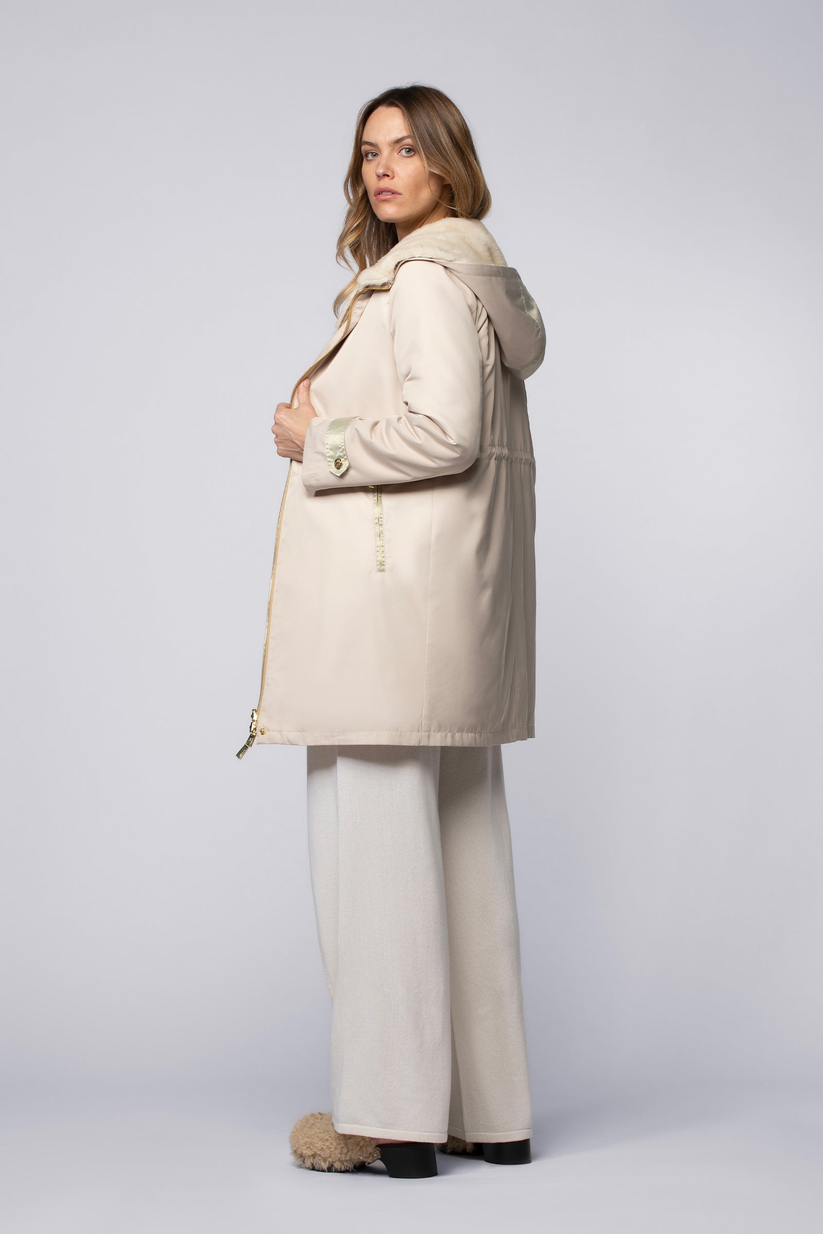 Parka MADINE beige en fausse fourrure haut de gamme MAX&MOI