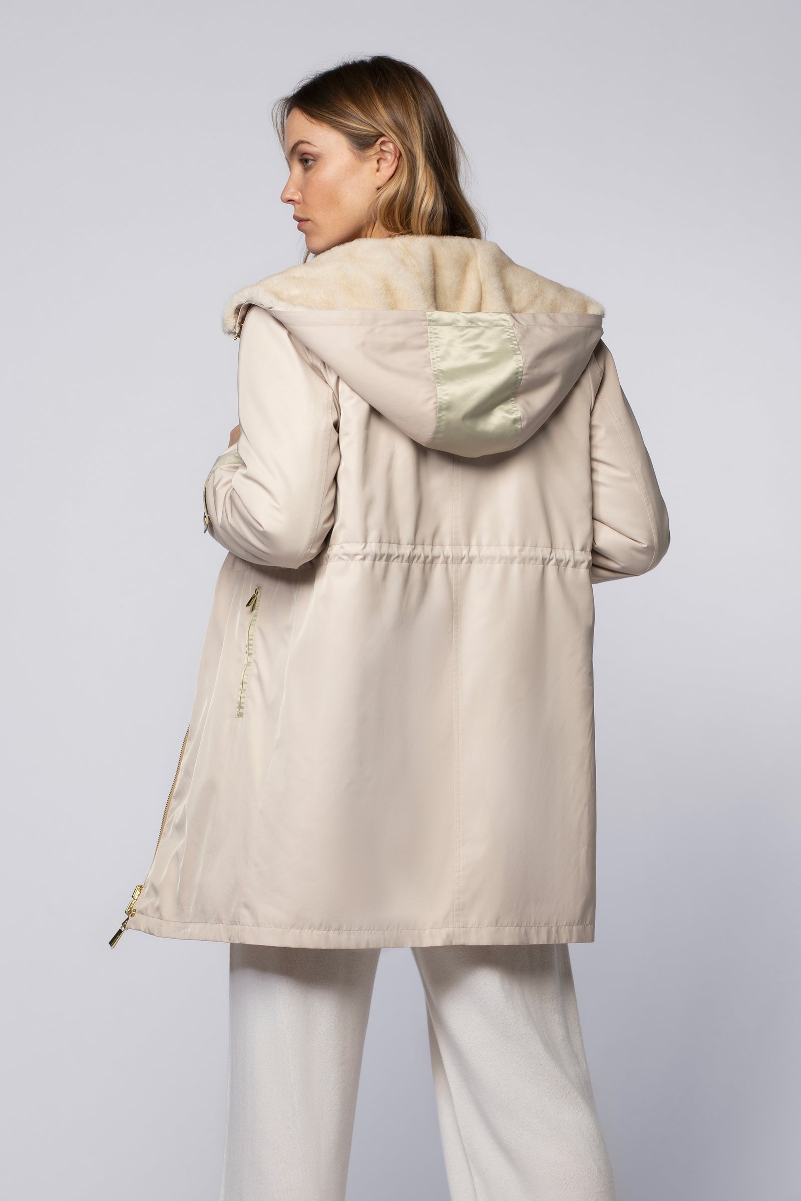 Parka MADINE beige en fausse fourrure haut de gamme MAX&MOI