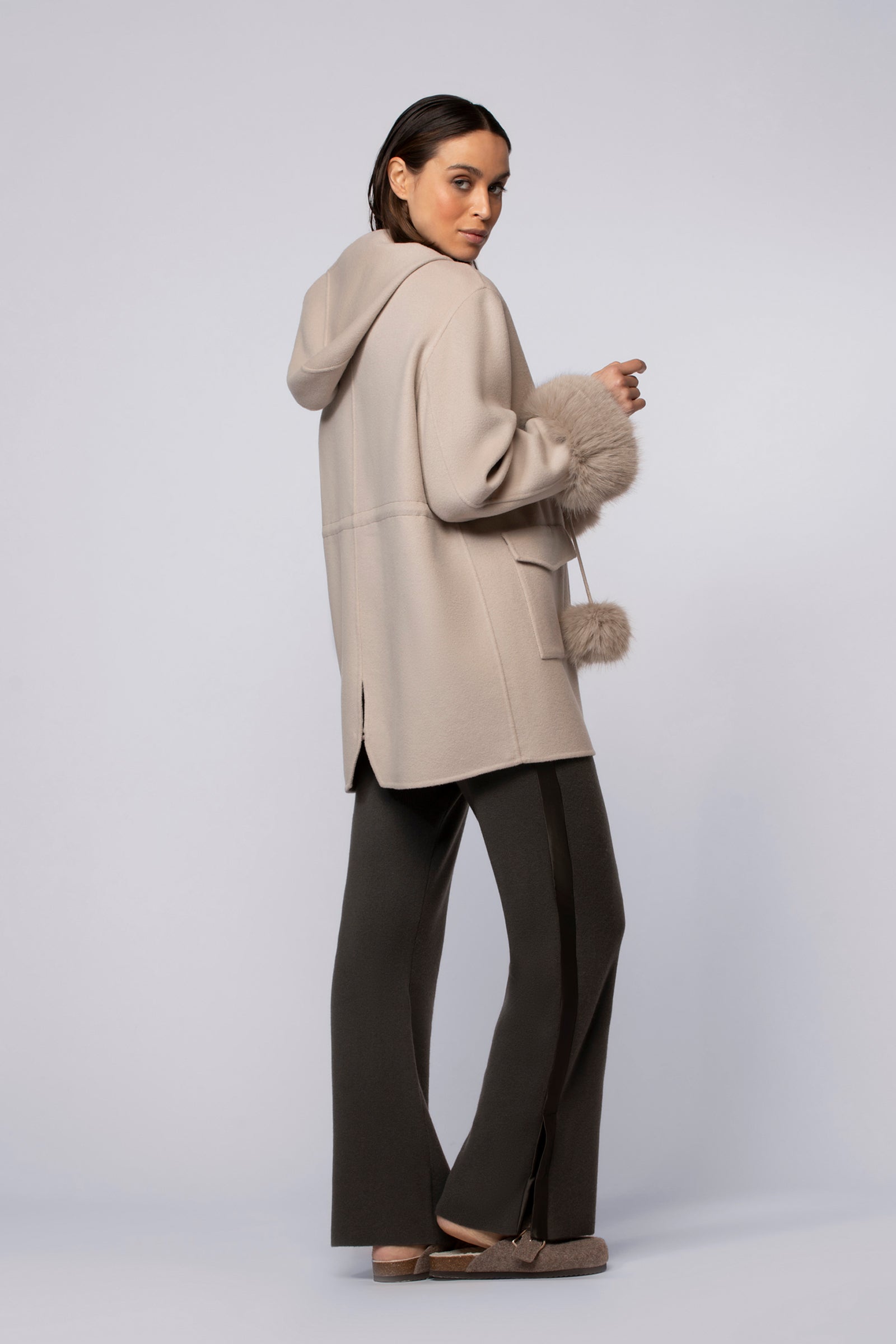 Manteau MARVY taupe en laine haut de gamme MAX&MOI