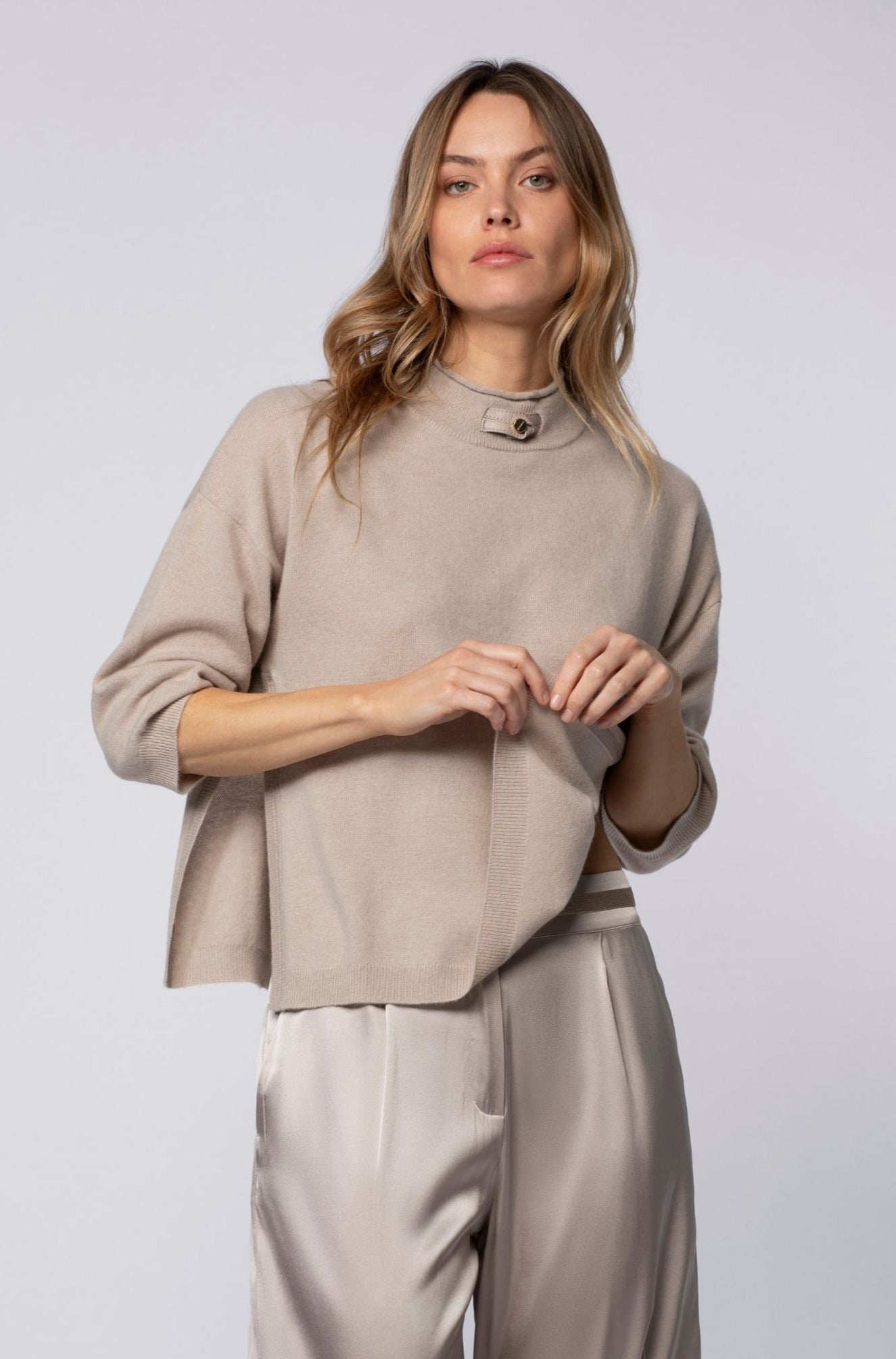 Pull PALINA taupe en laine cachemire haut de gamme MAX&MOI