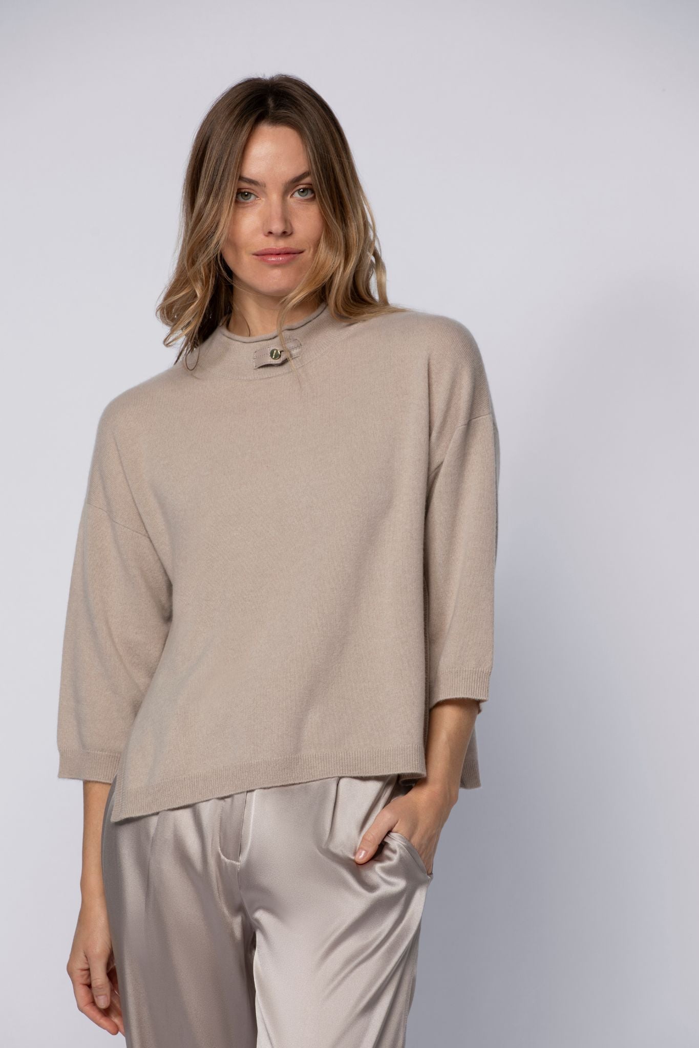 Pull PALINA taupe en laine cachemire haut de gamme MAX&MOI