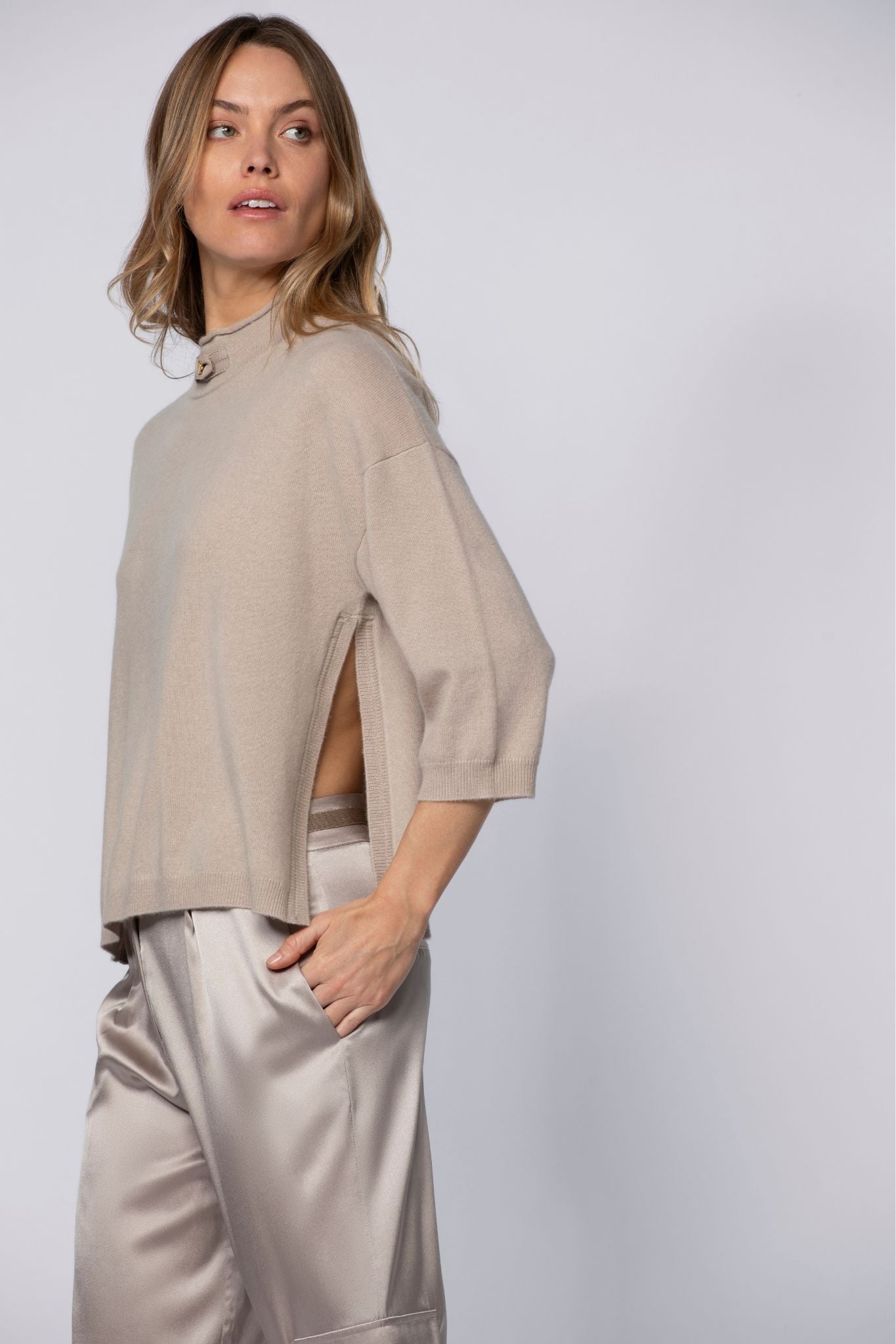 Pull PALINA taupe en laine cachemire haut de gamme MAX&MOI