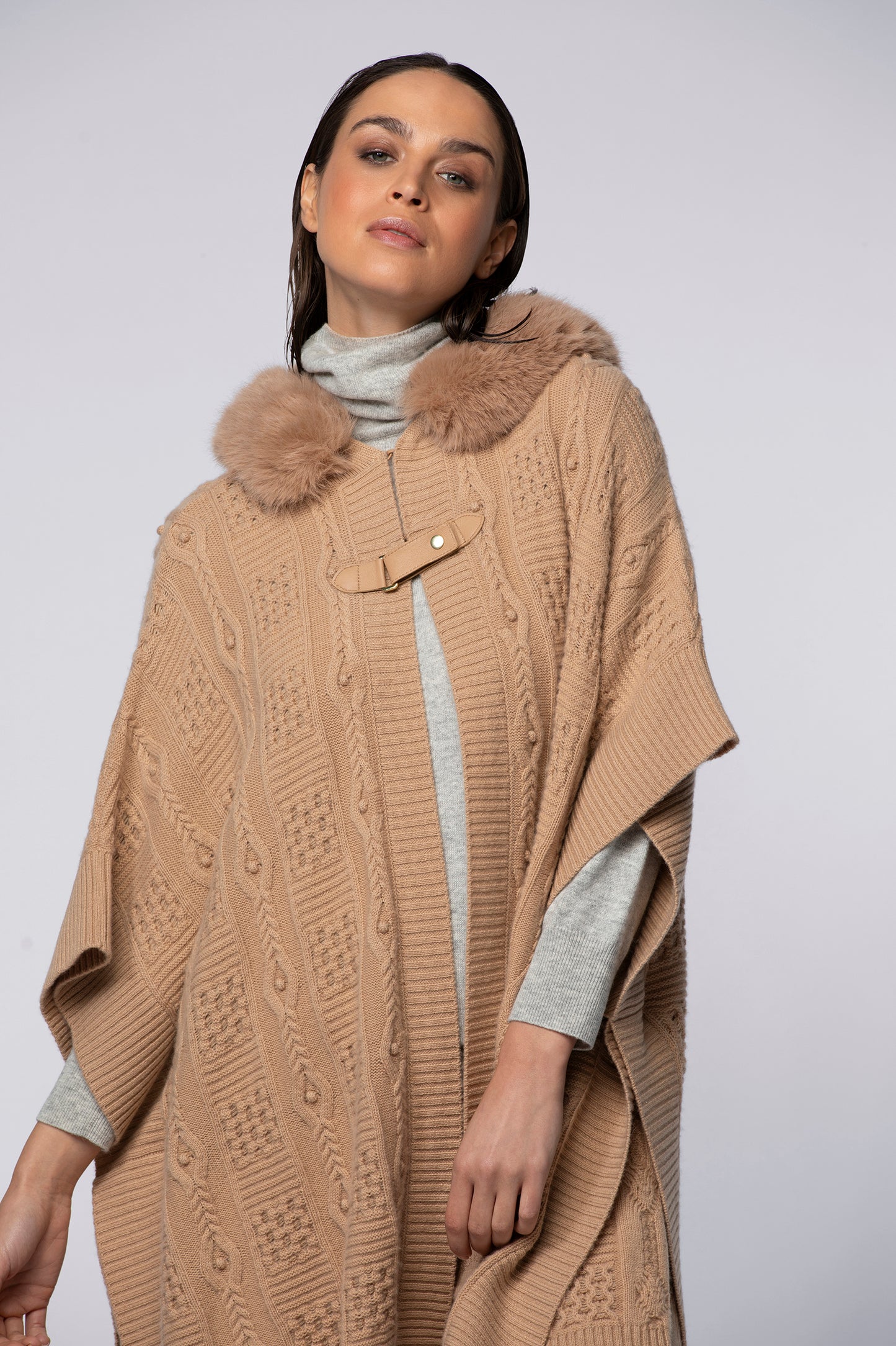 Poncho PERCE camel en laine cachemire haut de gamme MAX&MOI