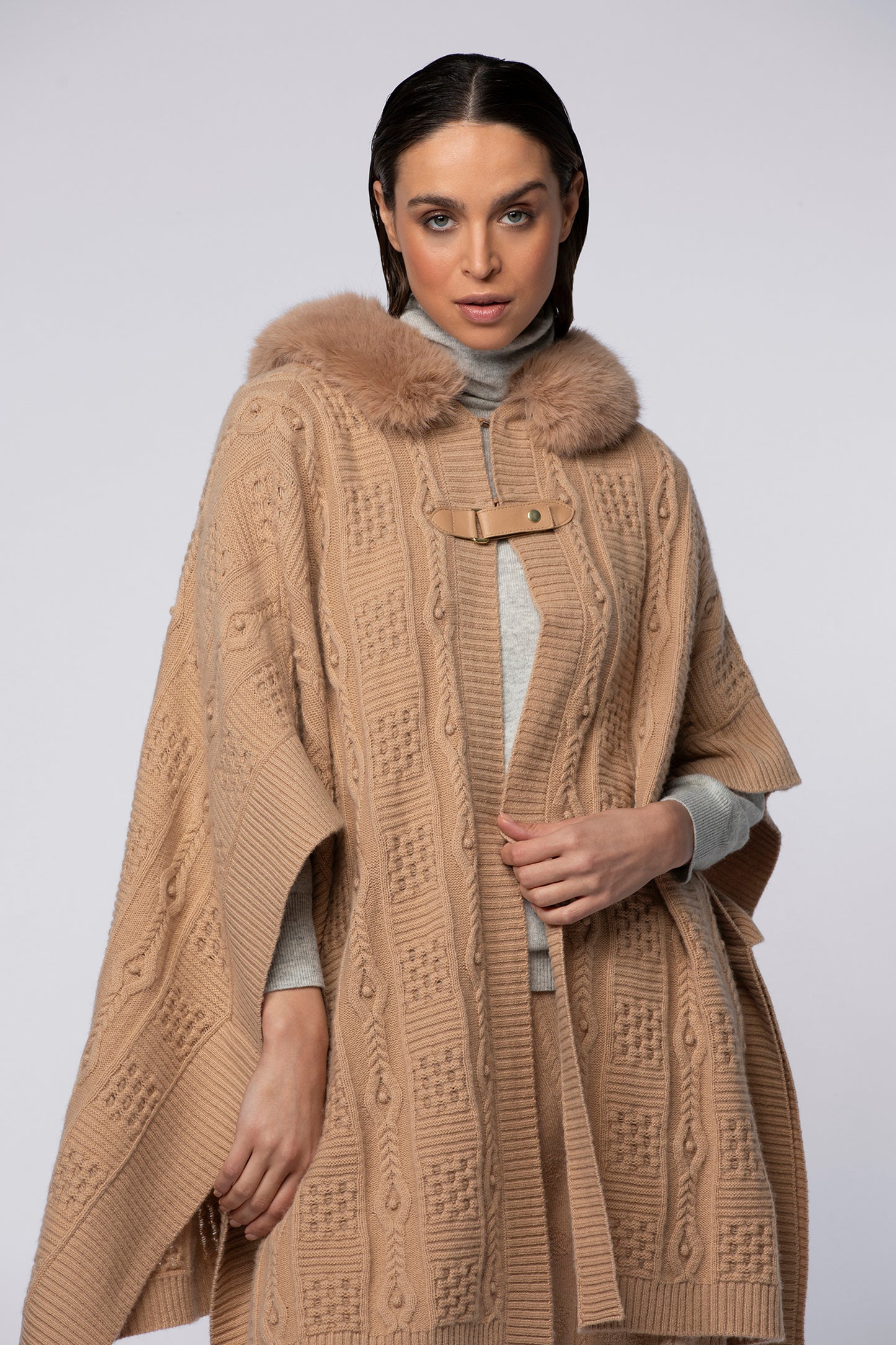 Poncho PERCE camel en laine cachemire haut de gamme MAX&MOI