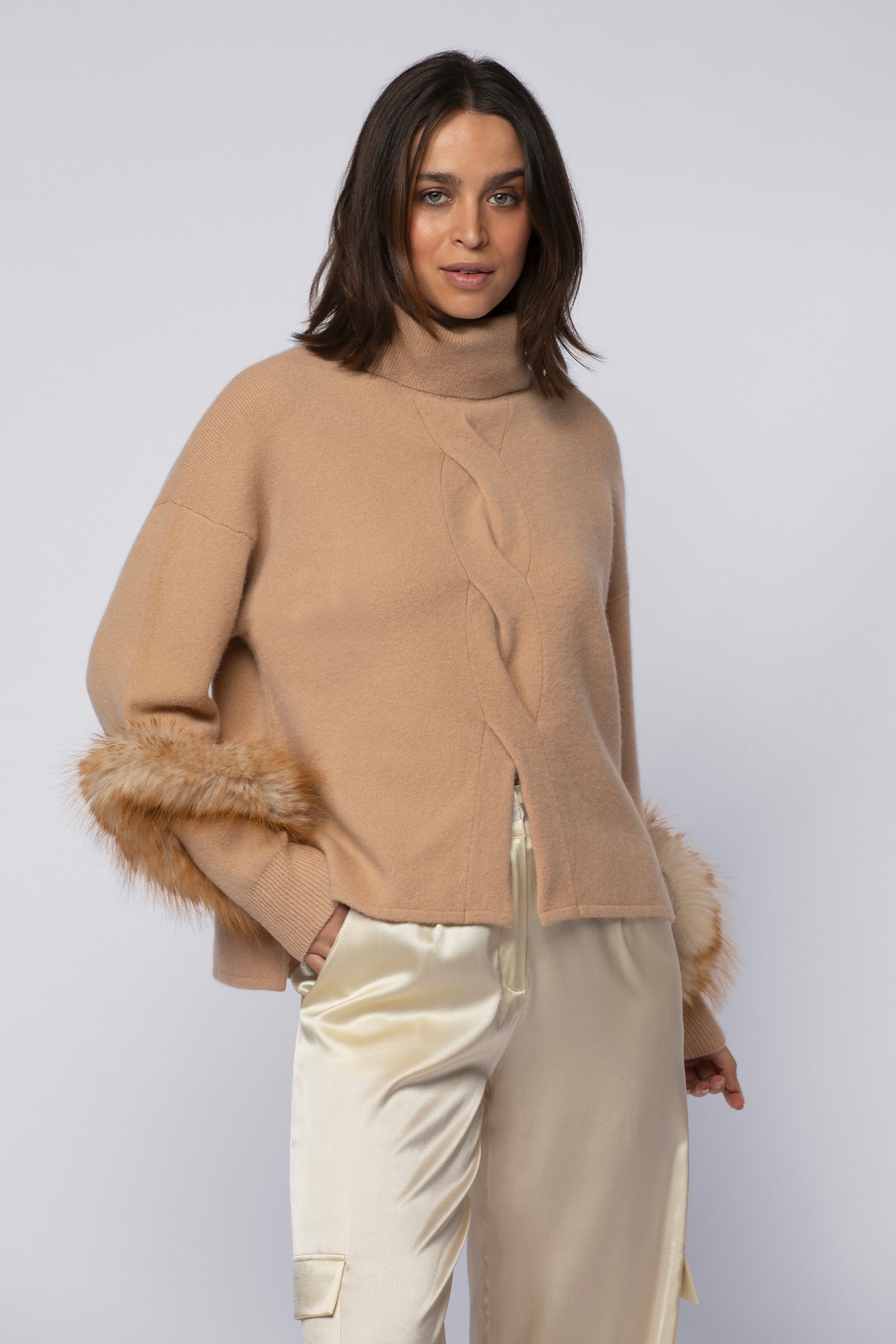 Pull PEYTON camel en cachemire haut de gamme MAX&MOI