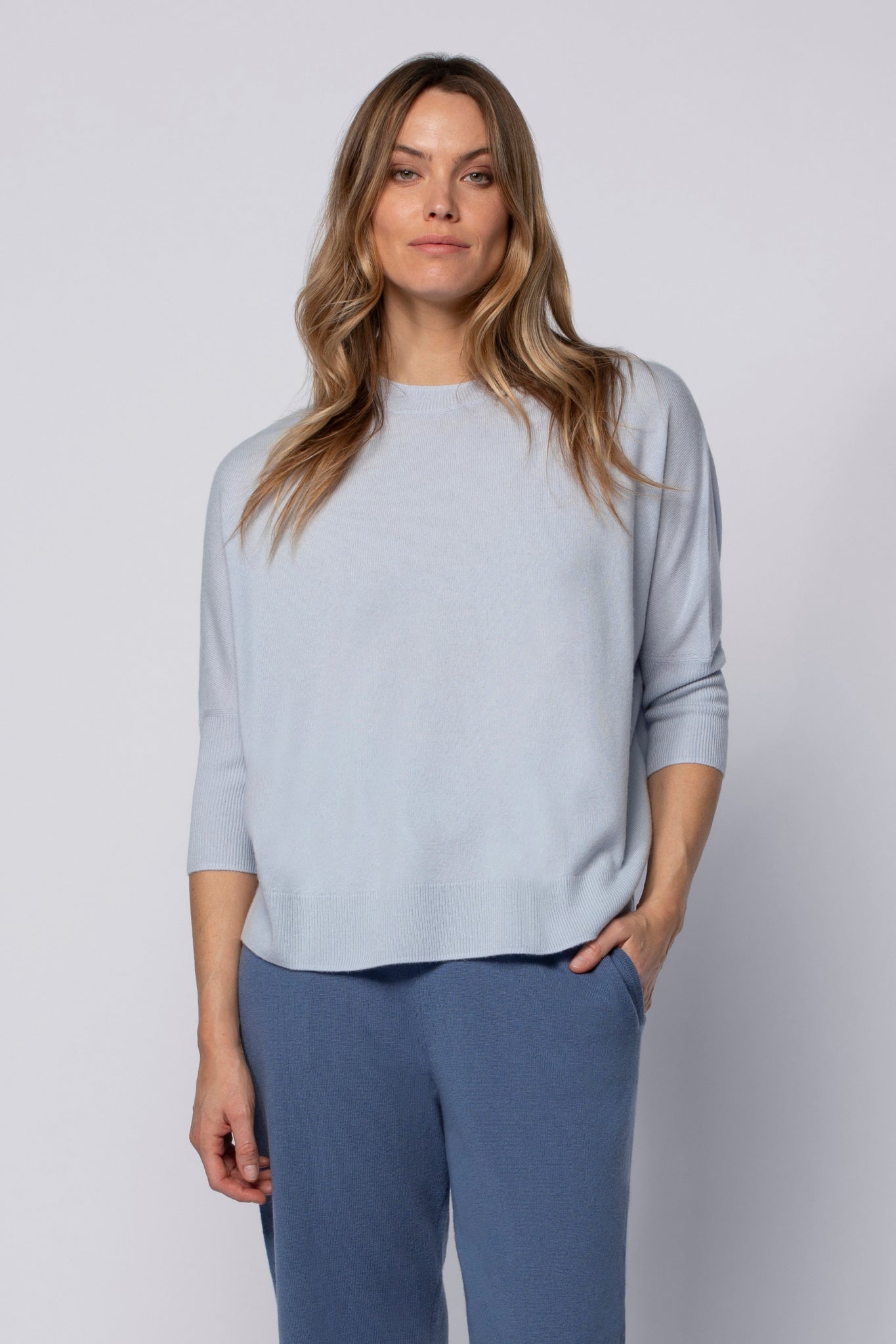 Pull PIBA bleu ciel en laine cachemire haut de gamme MAX&MOI