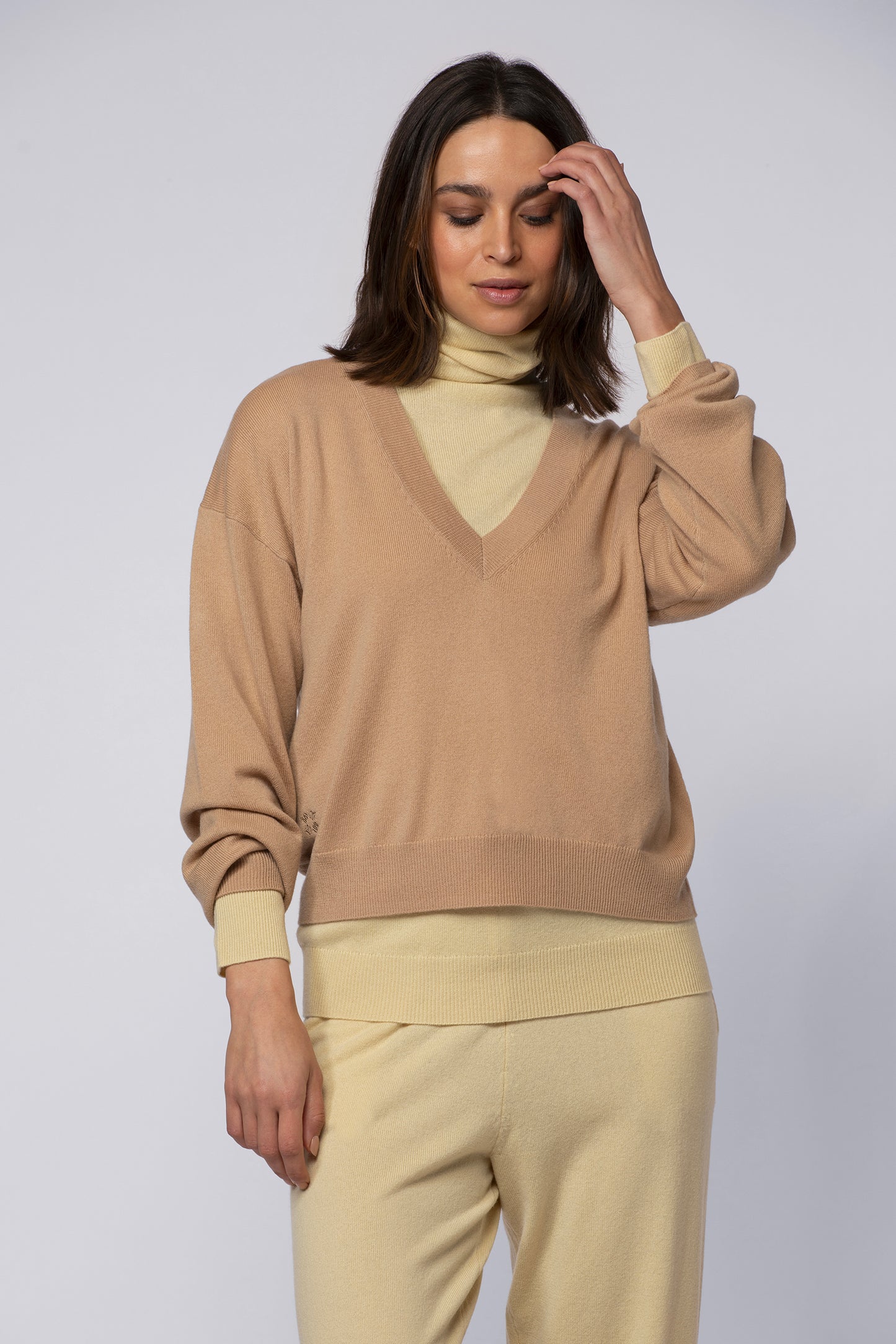 Pull POLIANA camel en cachemire haut de gamme MAX&MOI