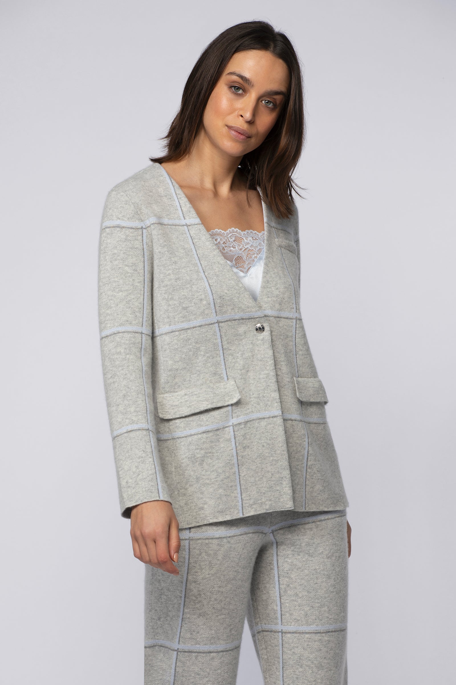 Veste VALMA gris en laine cachemire haut de gamme MAX&MOI