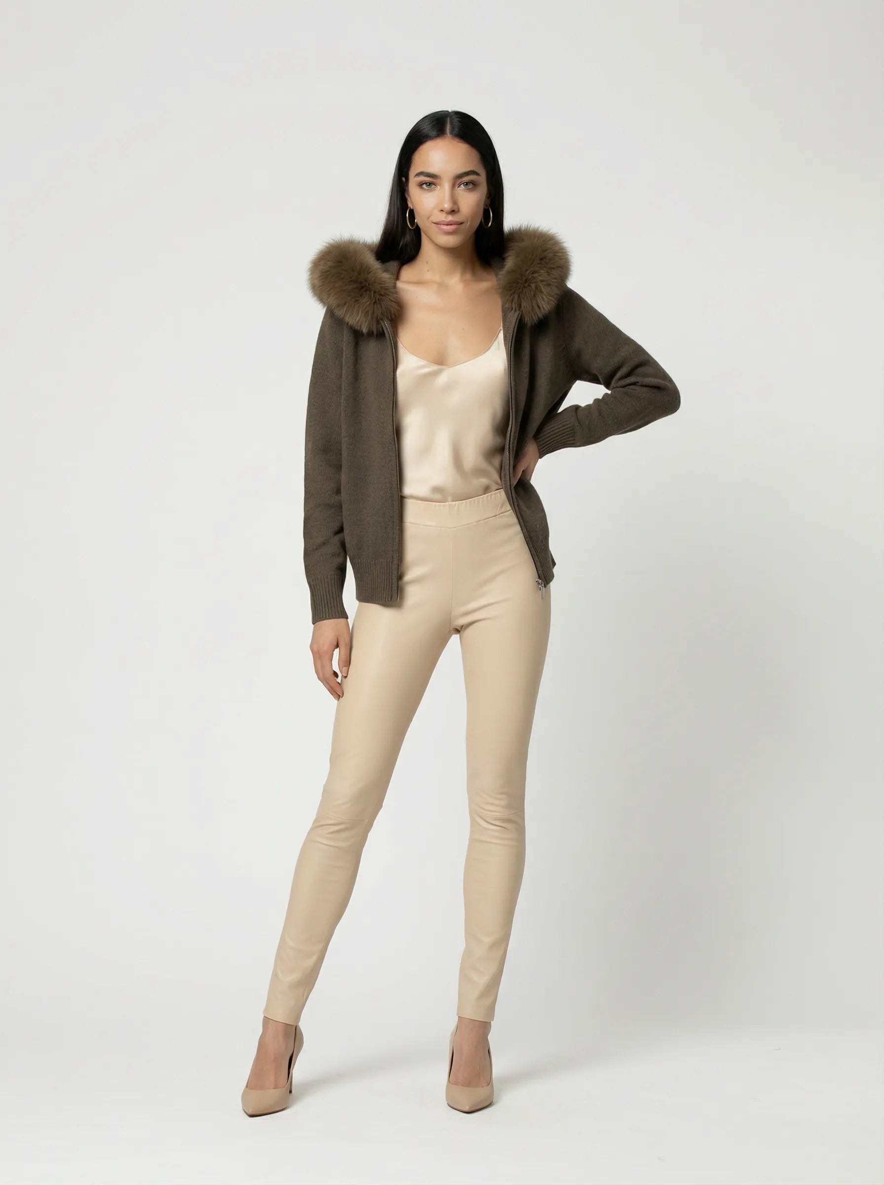 Women's GISUTE cashmere cardigan with fox fur | M&M By MAX&MOI