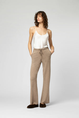 Pantalon en maille laine et cachemire, taille en soie, beige MAX&MOI – collection Hiver 2026