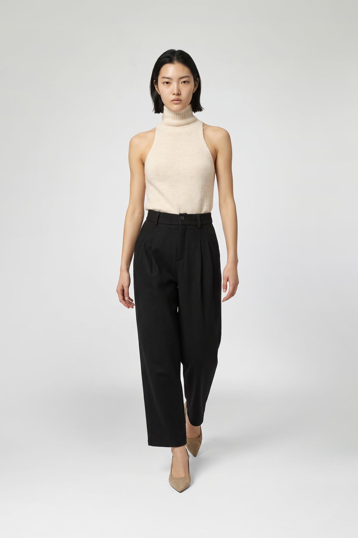 Pantalon laine double face femme mode luxe MAX&MOI coloris noir modèle BERNIE