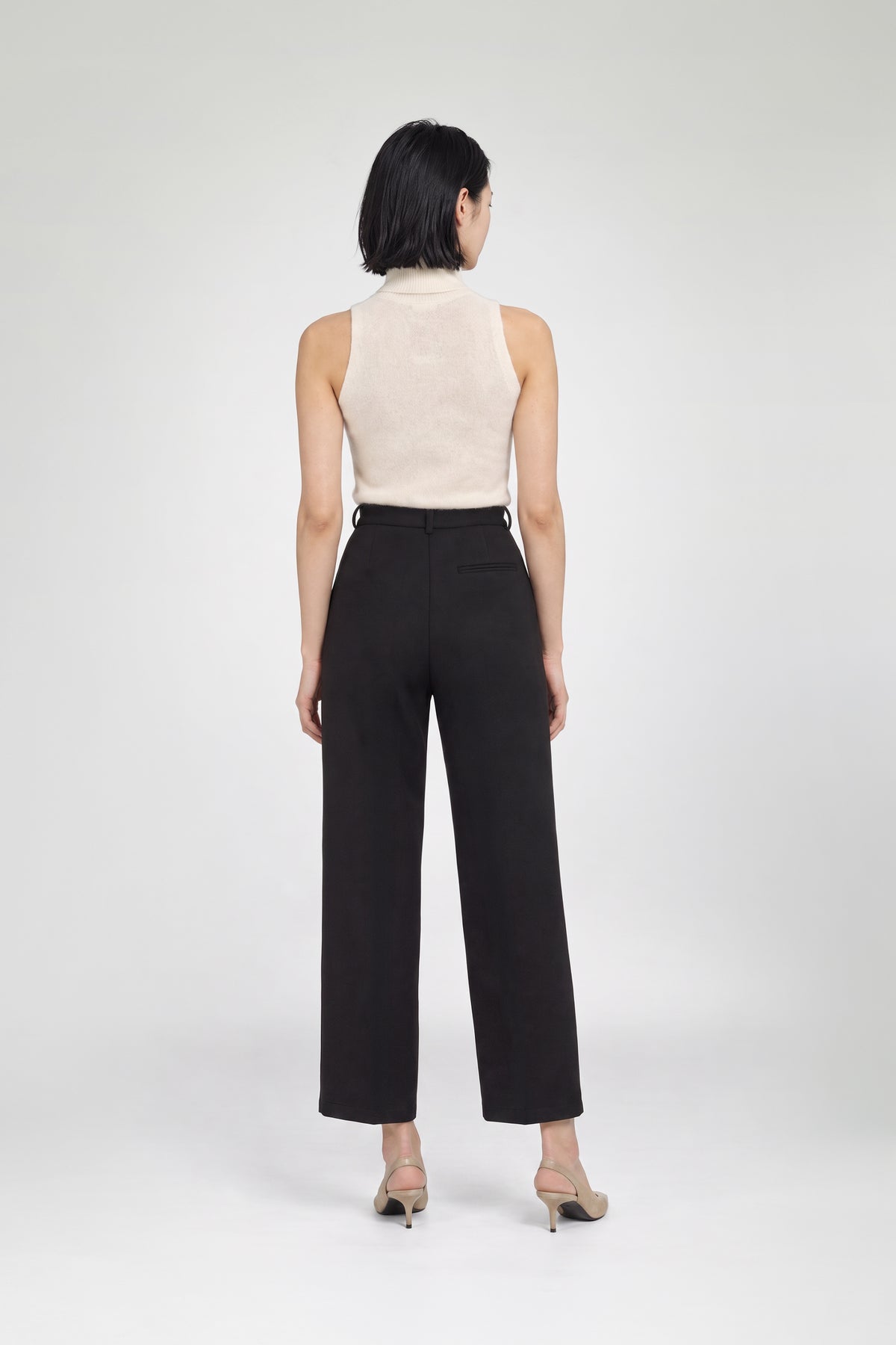 Pantalon noir laine double face femme luxe avec taille haute et coupe ample MAX&MOI