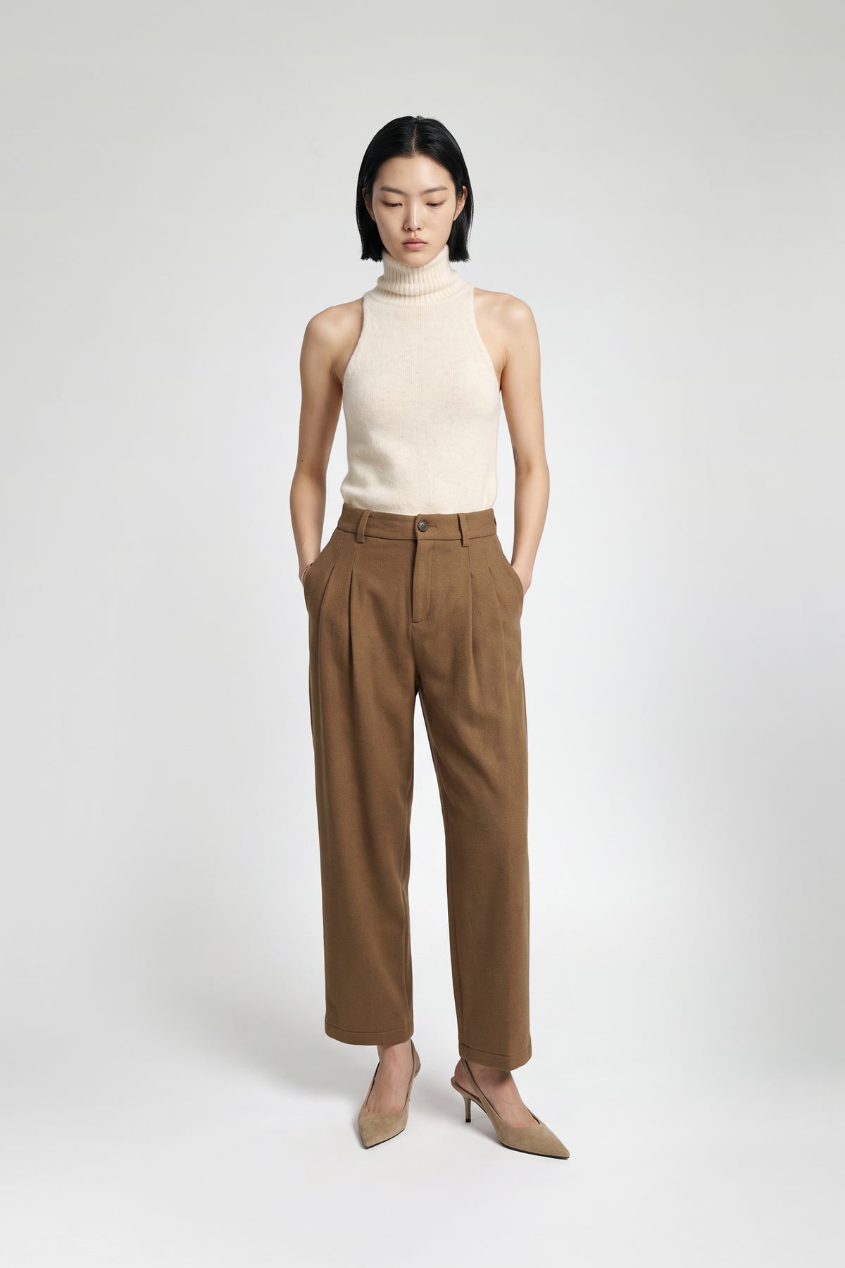 Pantalon laine double face femme mode luxe MAX&MOI coloris camel modèle BERNIE