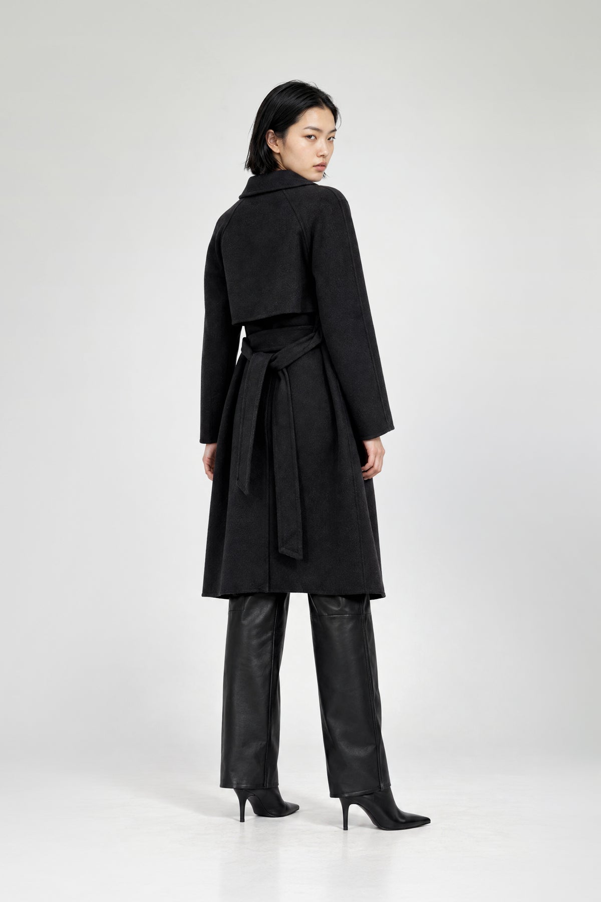 Manteau long chameau double face femme mode luxe MAX&MOI coloris noir modèle MARILOU