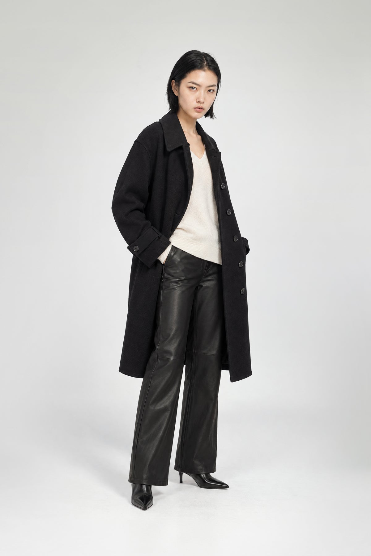 Manteau long laine double face femme mode luxe MAX&MOI coloris noir modèle MAYLIS