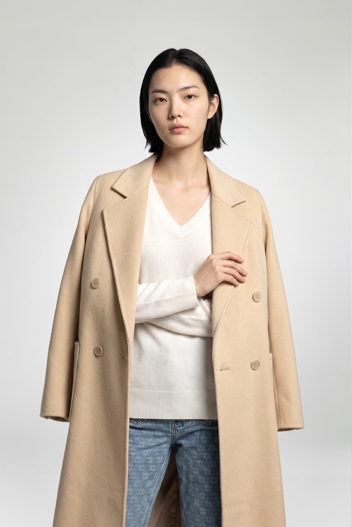 Manteau long laine double face femme mode luxe MAX&MOI colori beige modèle MELODY