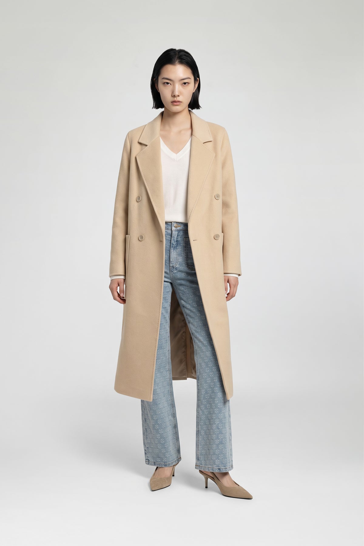 Manteau long beige femme laine et chameau silhouette intemporelle MAX&MOI