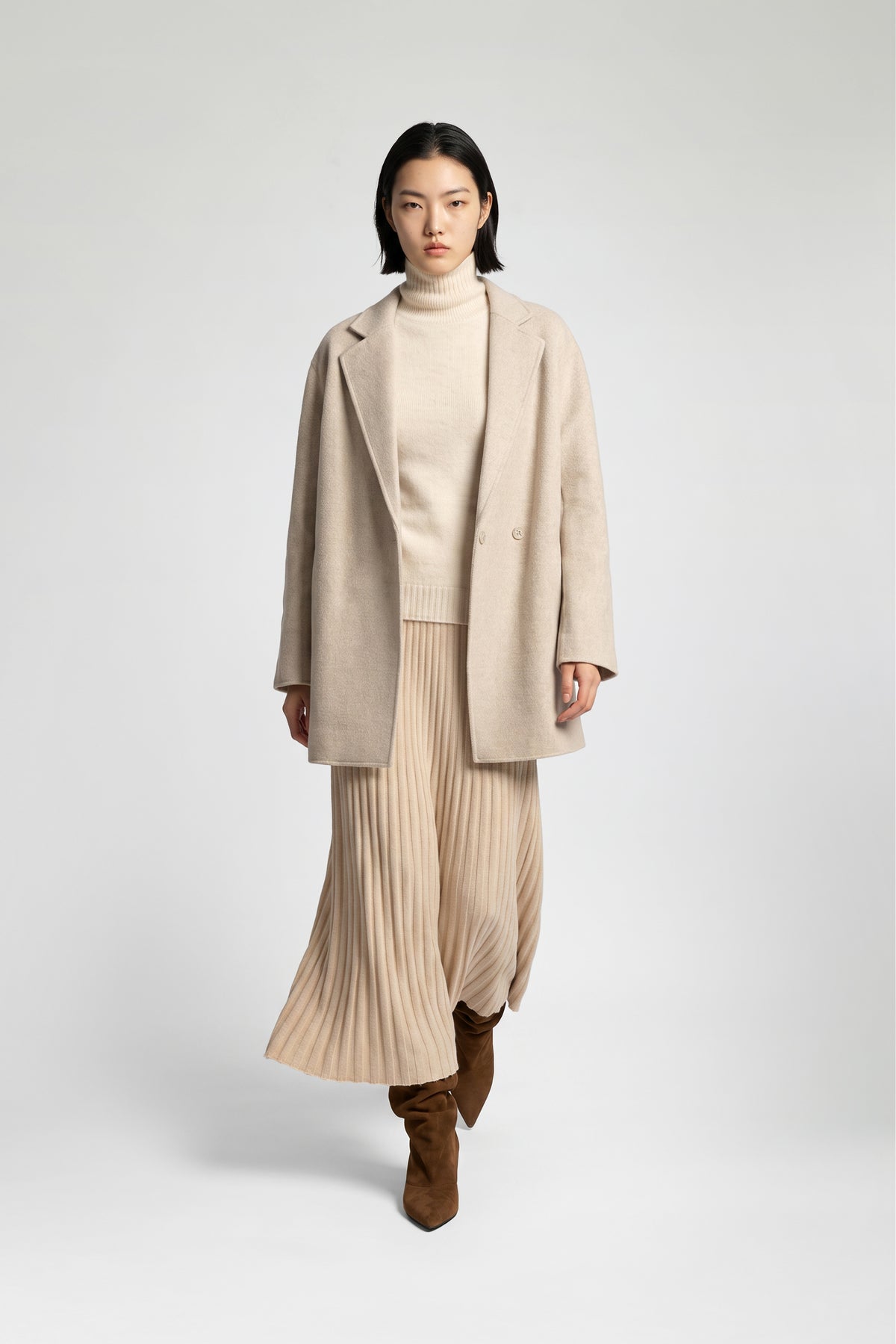 Manteau court laine double face femme mode luxe MAX&MOI coloris beige modèle MICHA