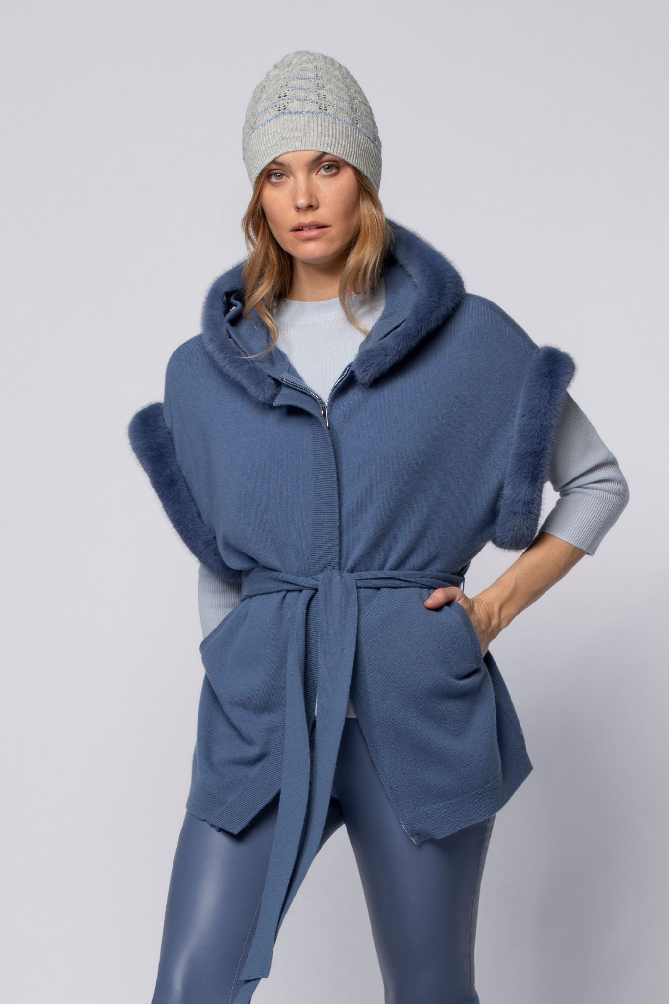 Gilet GABA bleu océan en laine cachemire haut de gamme MAX&MOI