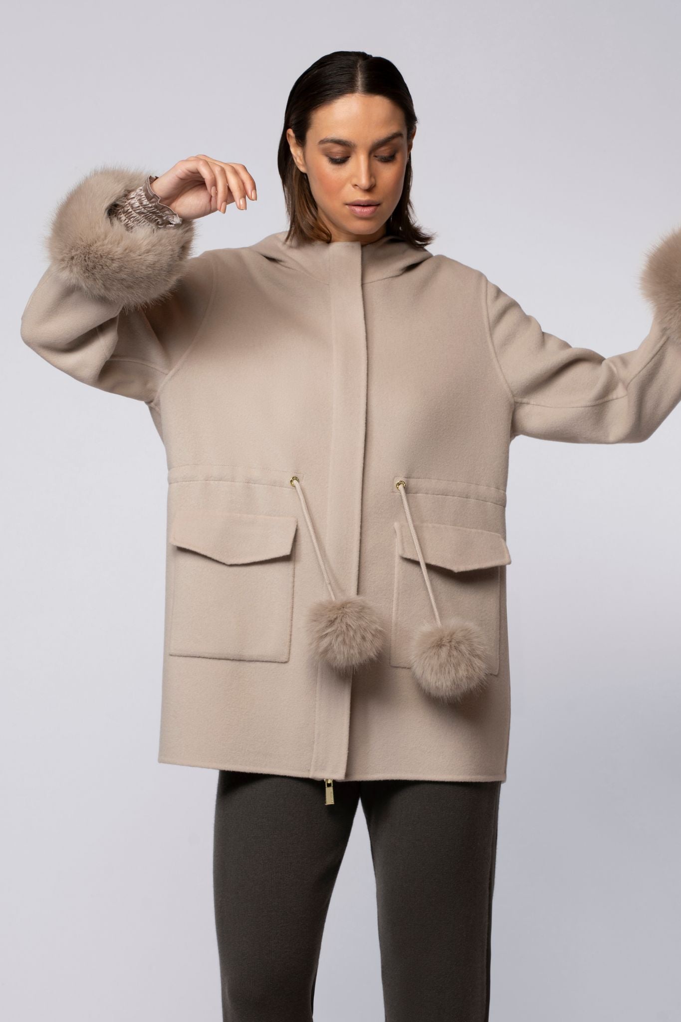 Manteau MARVY taupe en laine haut de gamme MAX&MOI